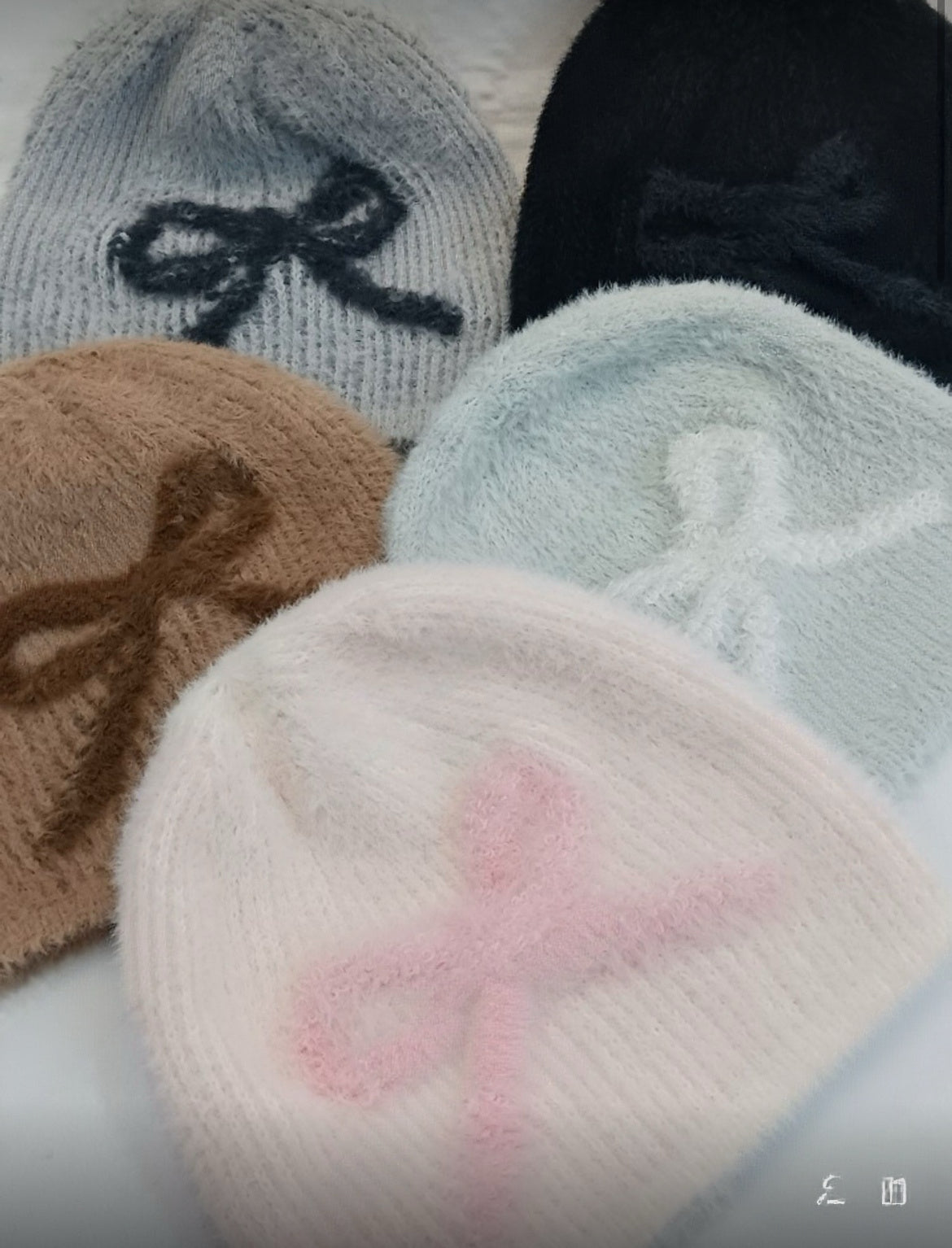 KR 毛絨絨蝴蝶結圖案冷帽