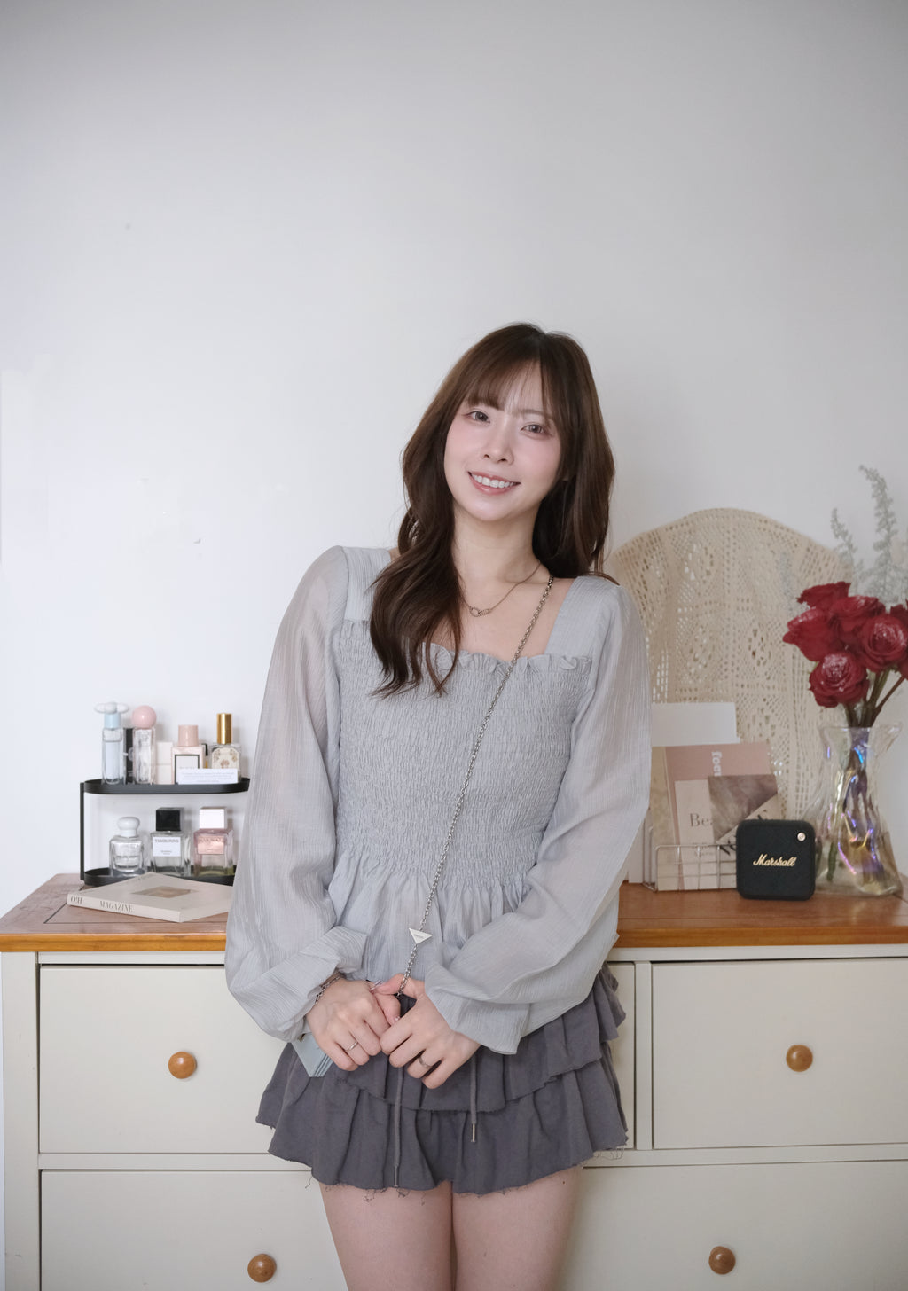 KR 春季26ss 三色溫柔感雪紗方領上衣