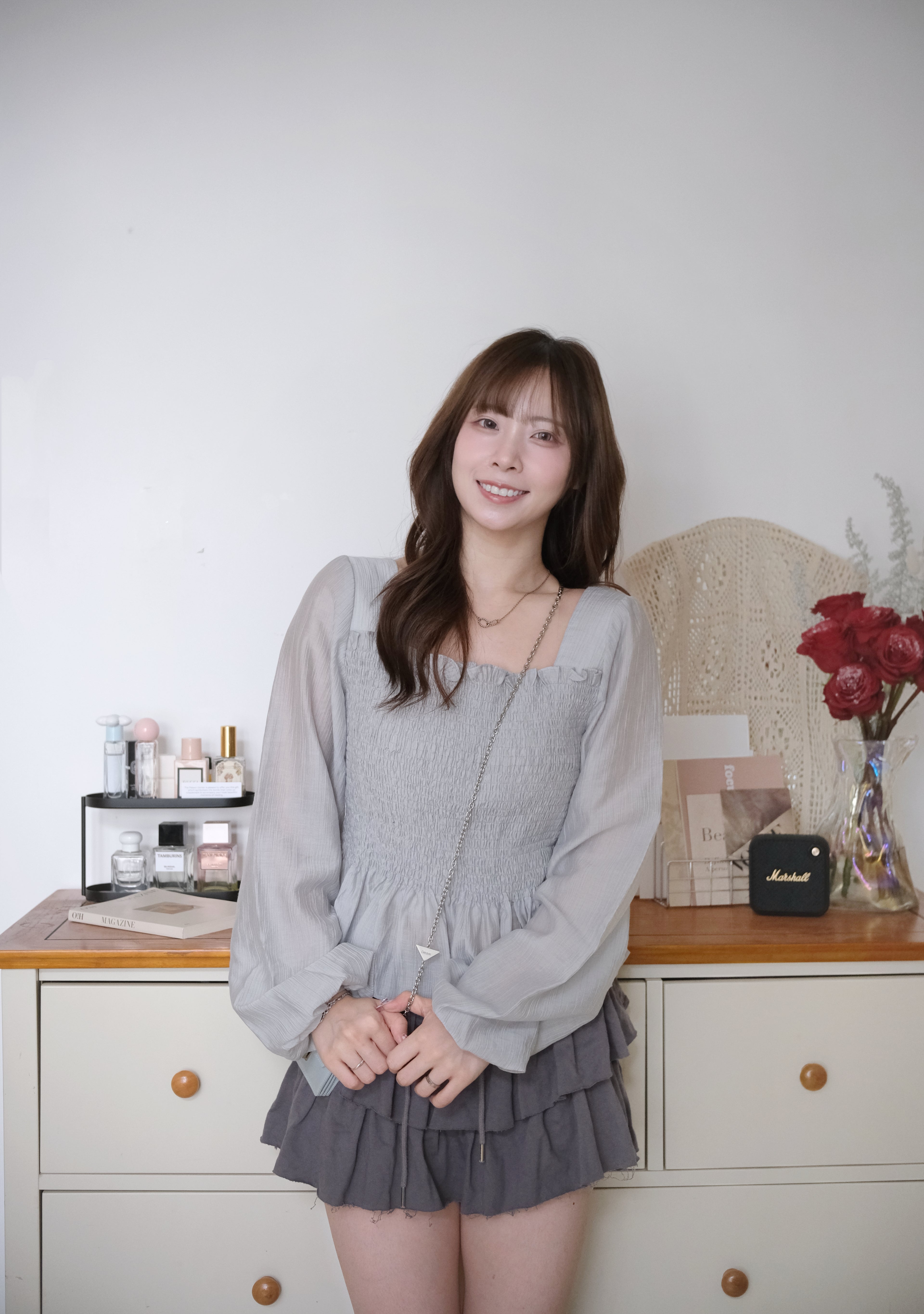 KR 春季26ss 三色溫柔感雪紗方領上衣
