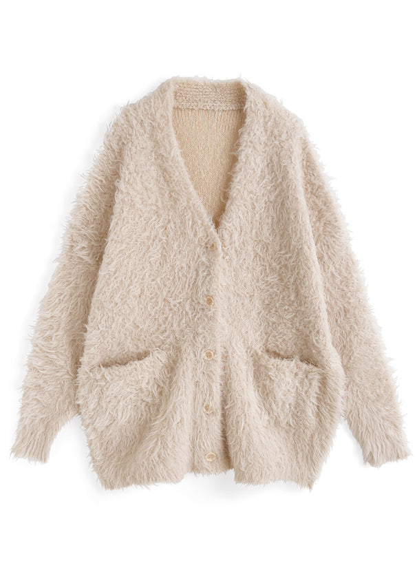 JP 五色毛絨絨針織排鈕長外套