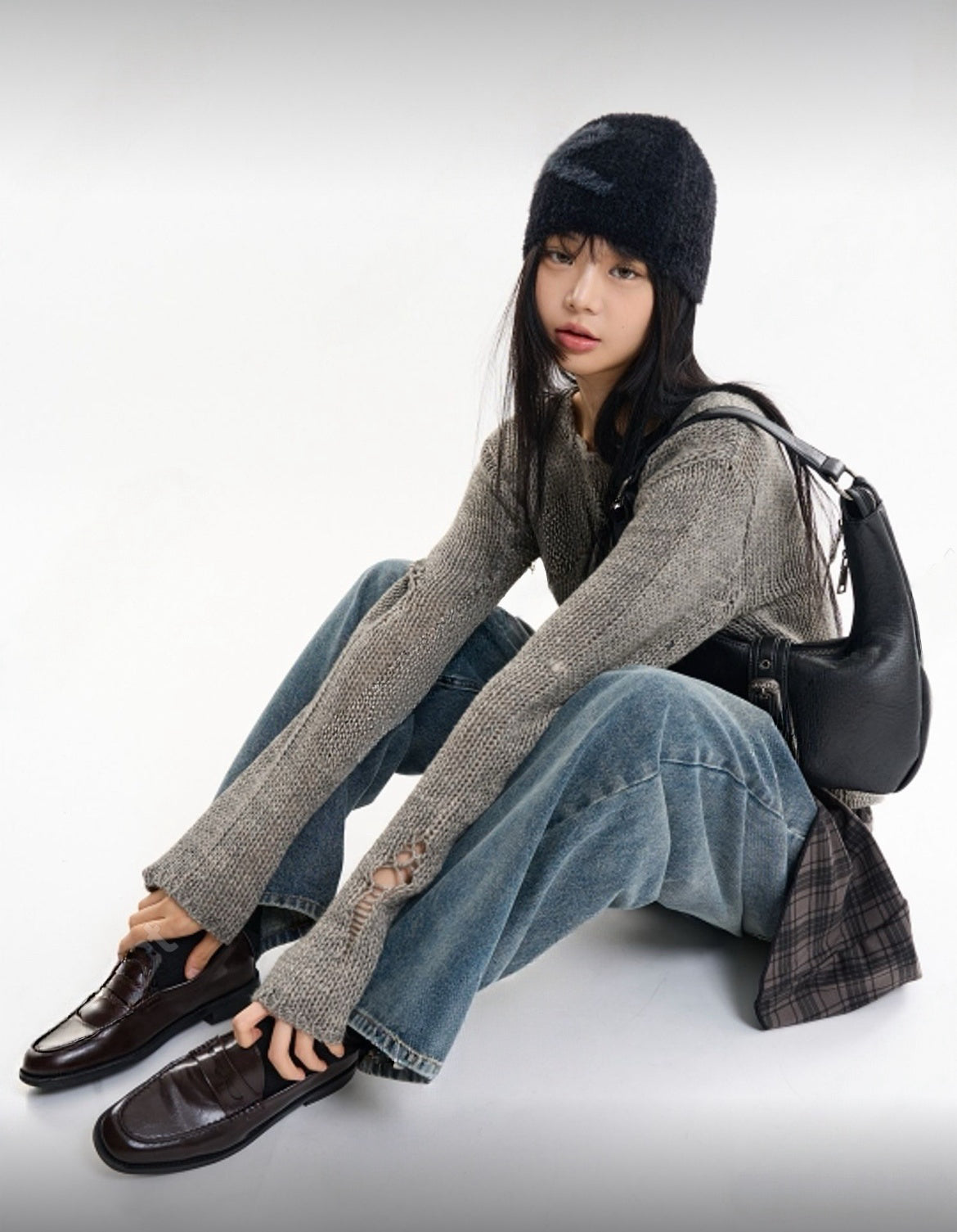 KR 毛絨絨蝴蝶結圖案冷帽