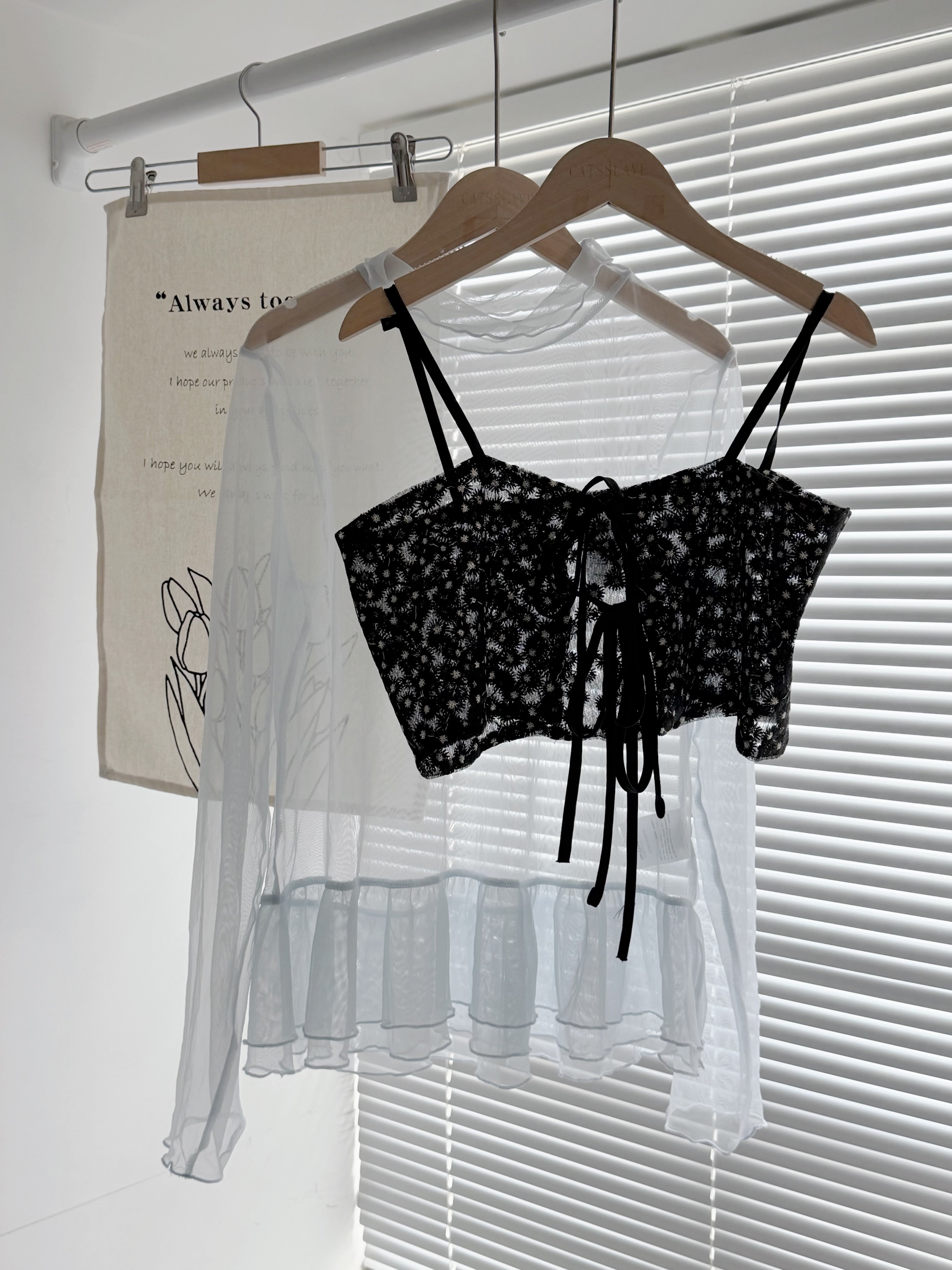 KR 26ss夏天新款 仙氣淺藍色紗紗+小雛菊外撘套裝🌼