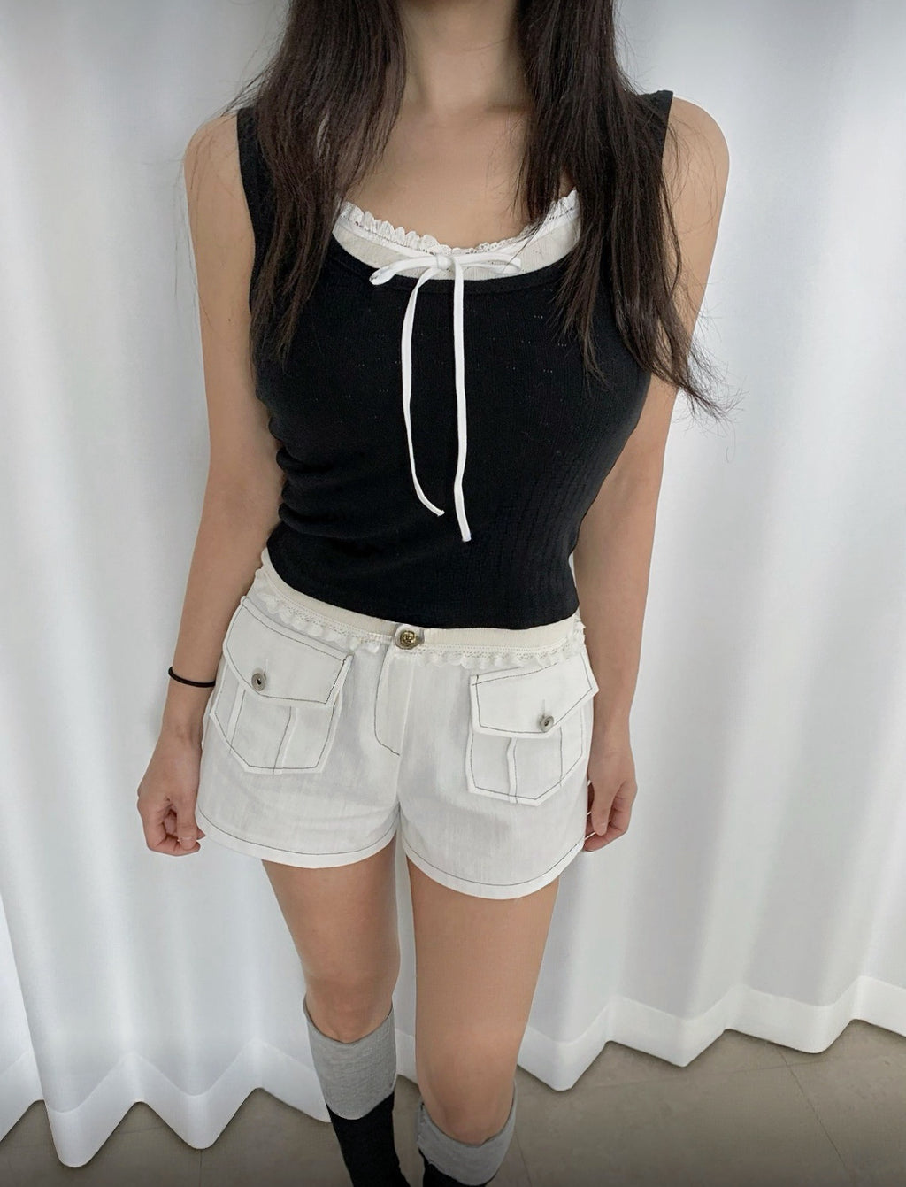 KR lace蝴蝶結拼色2件套裝