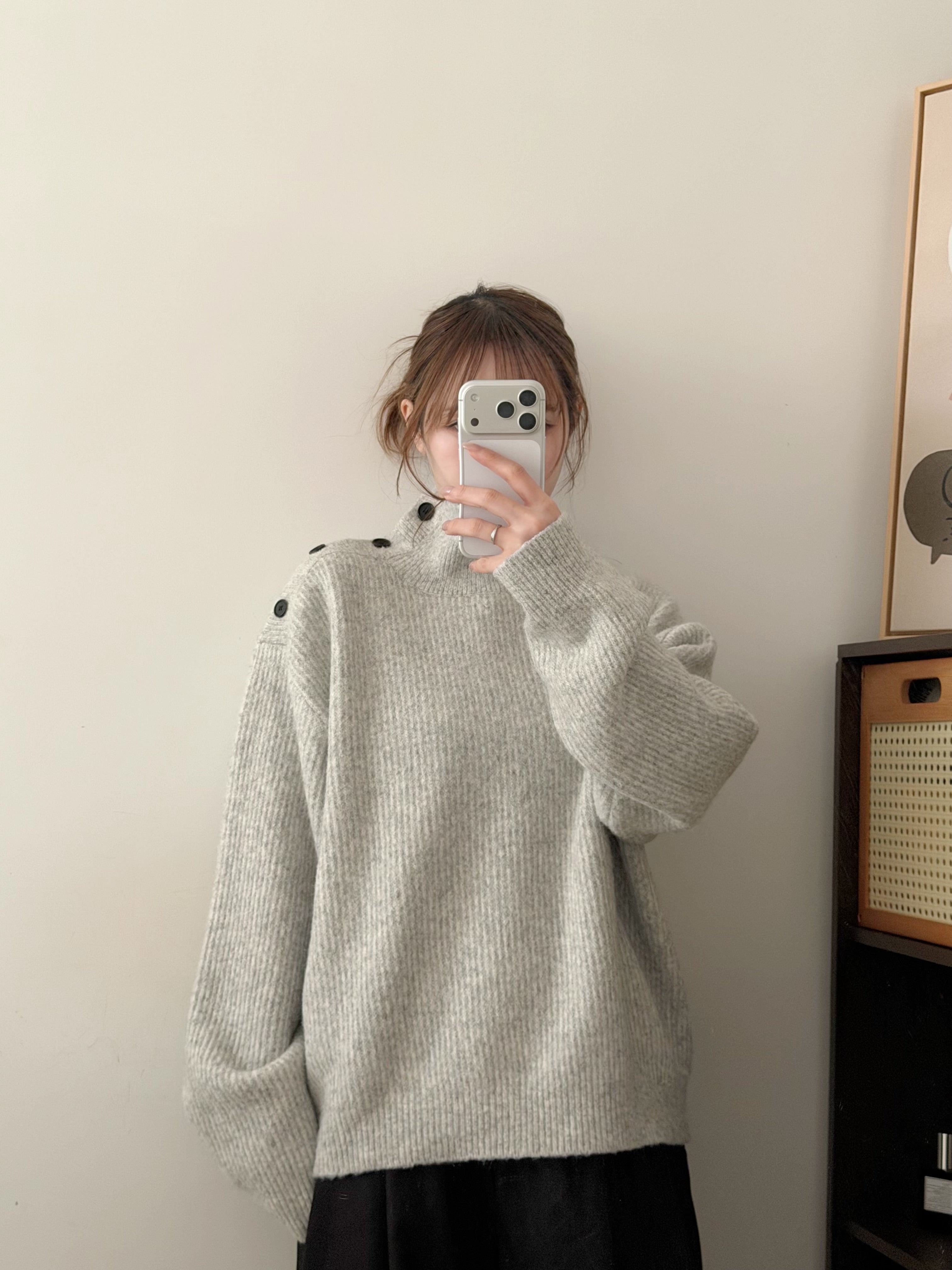 KR 男女同款小高領側排鈕針織