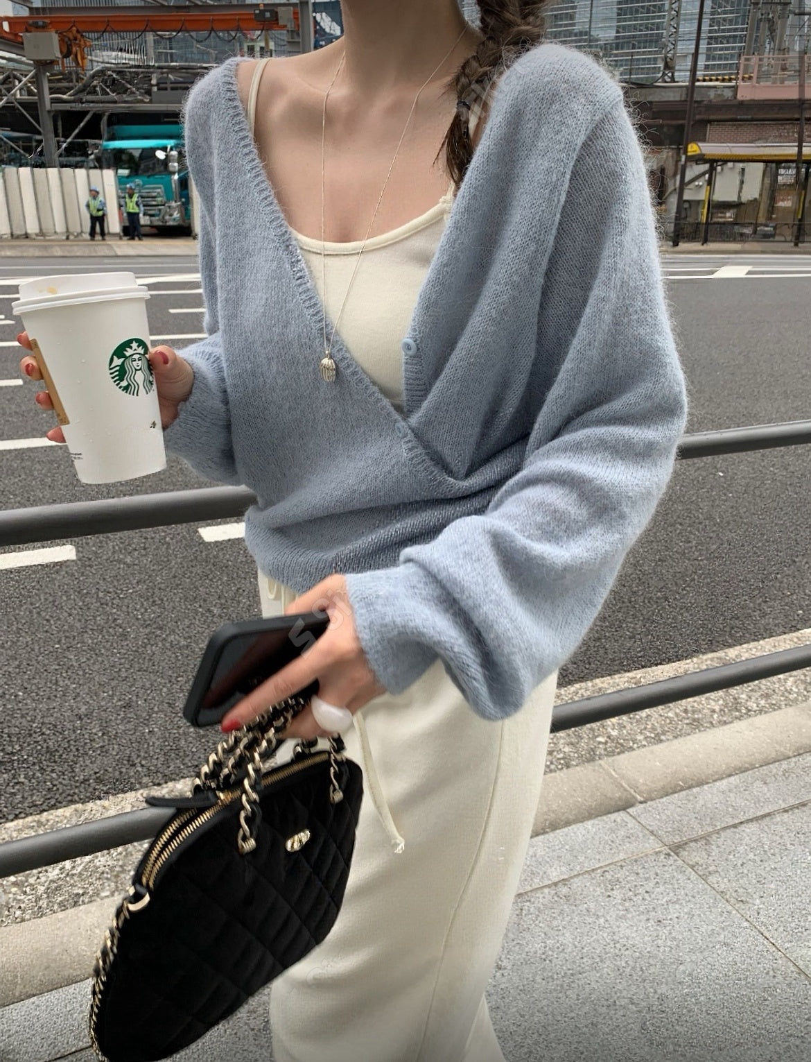 KR 羊駝毛交叉領扭鈕毛衣/外套