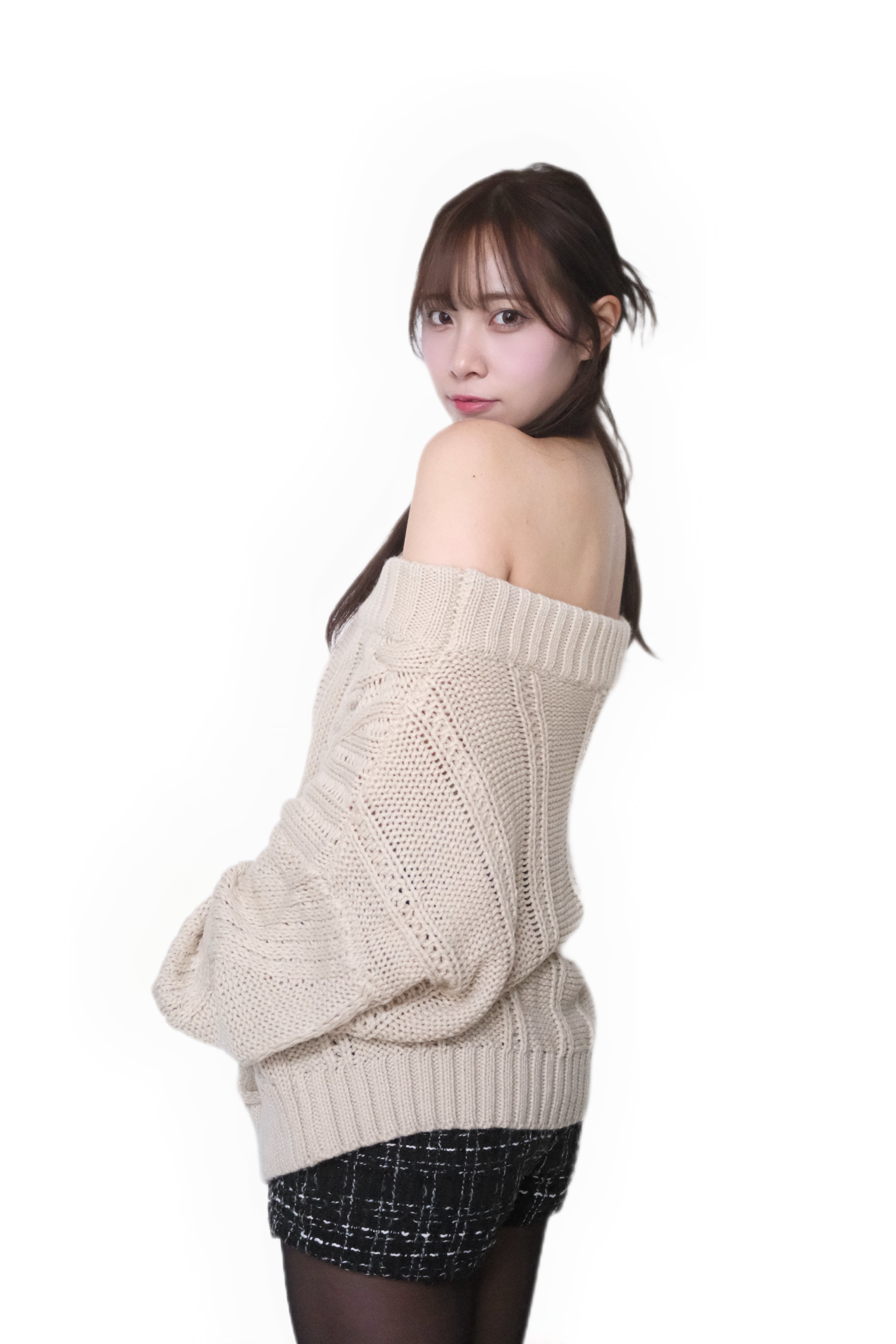 KR 麻花紋一字肩針織上衣/OP