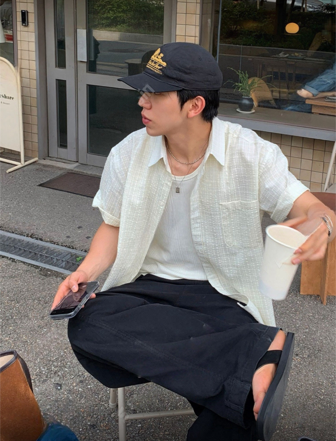 KR 男裝 三色暗格紋恤衫