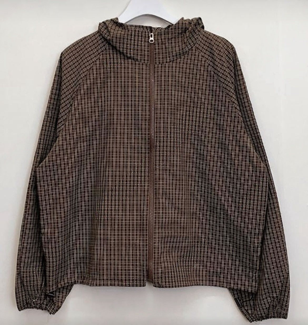 KR 街頭風小格紋雙拉鍊泡泡外套