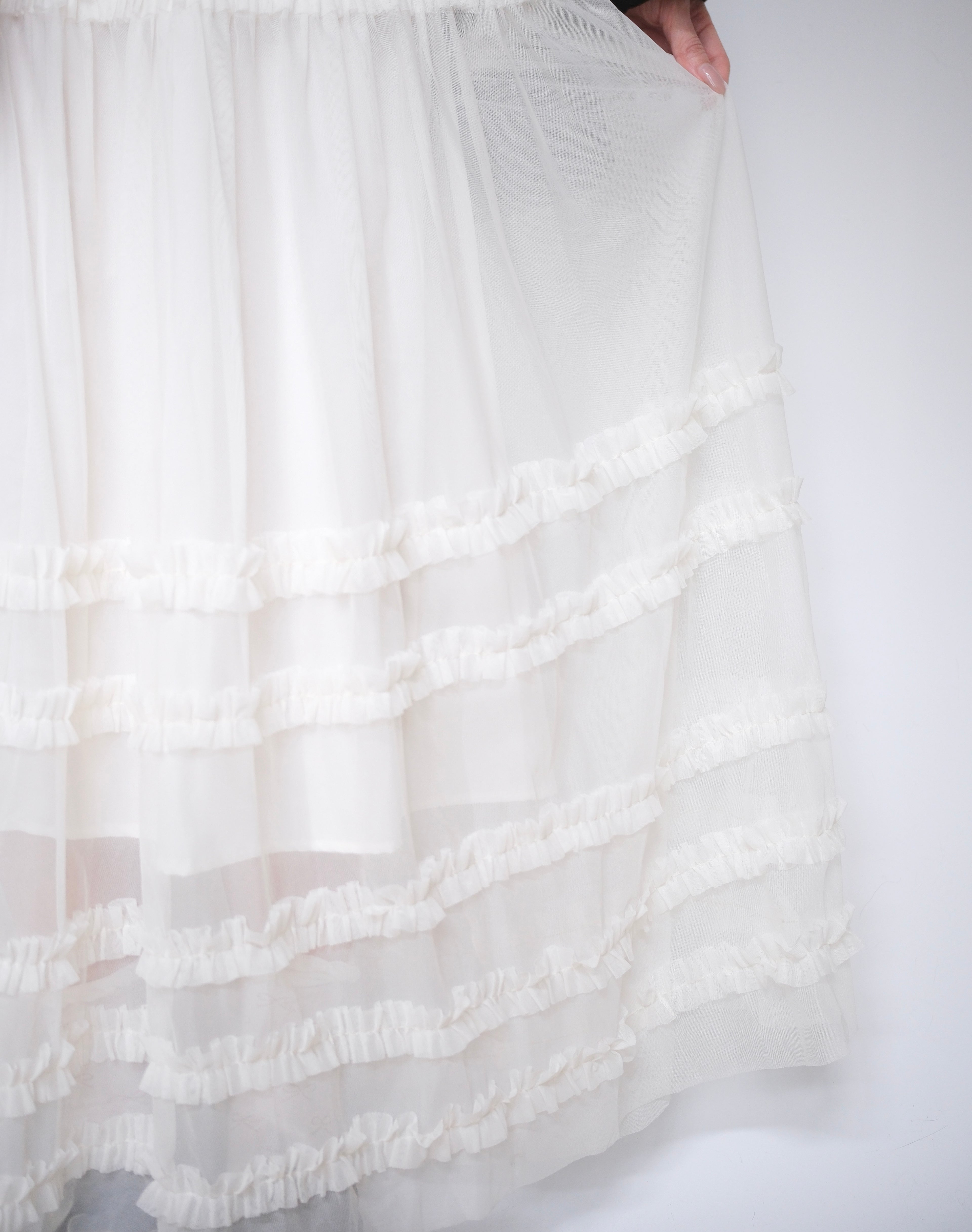 KR 仙氣感透紗白色半身裙