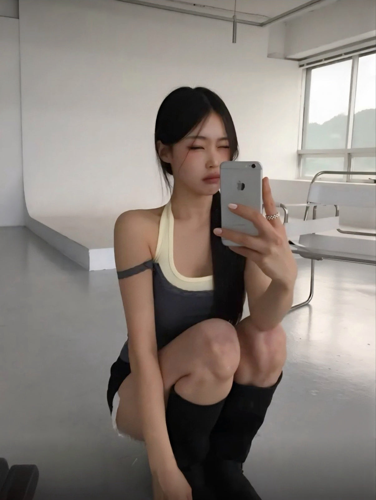 KR 蕾絲雙帶拼色假2件背心