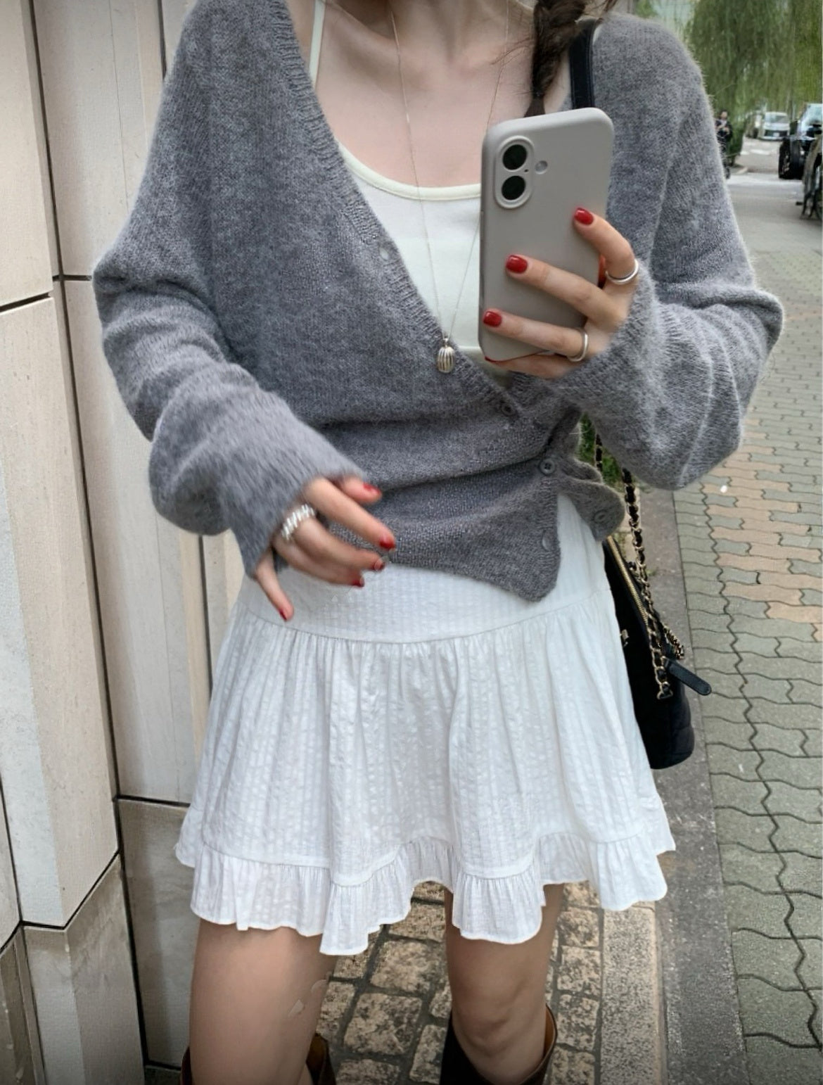 KR 羊駝毛交叉領扭鈕毛衣/外套