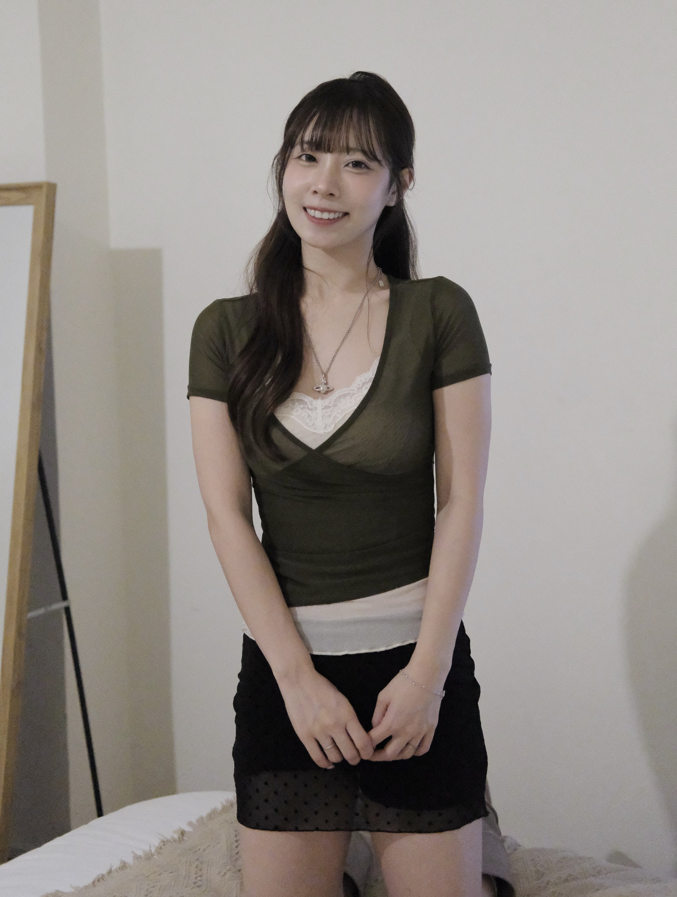 KR 雙層透感Lace邊 短袖Top