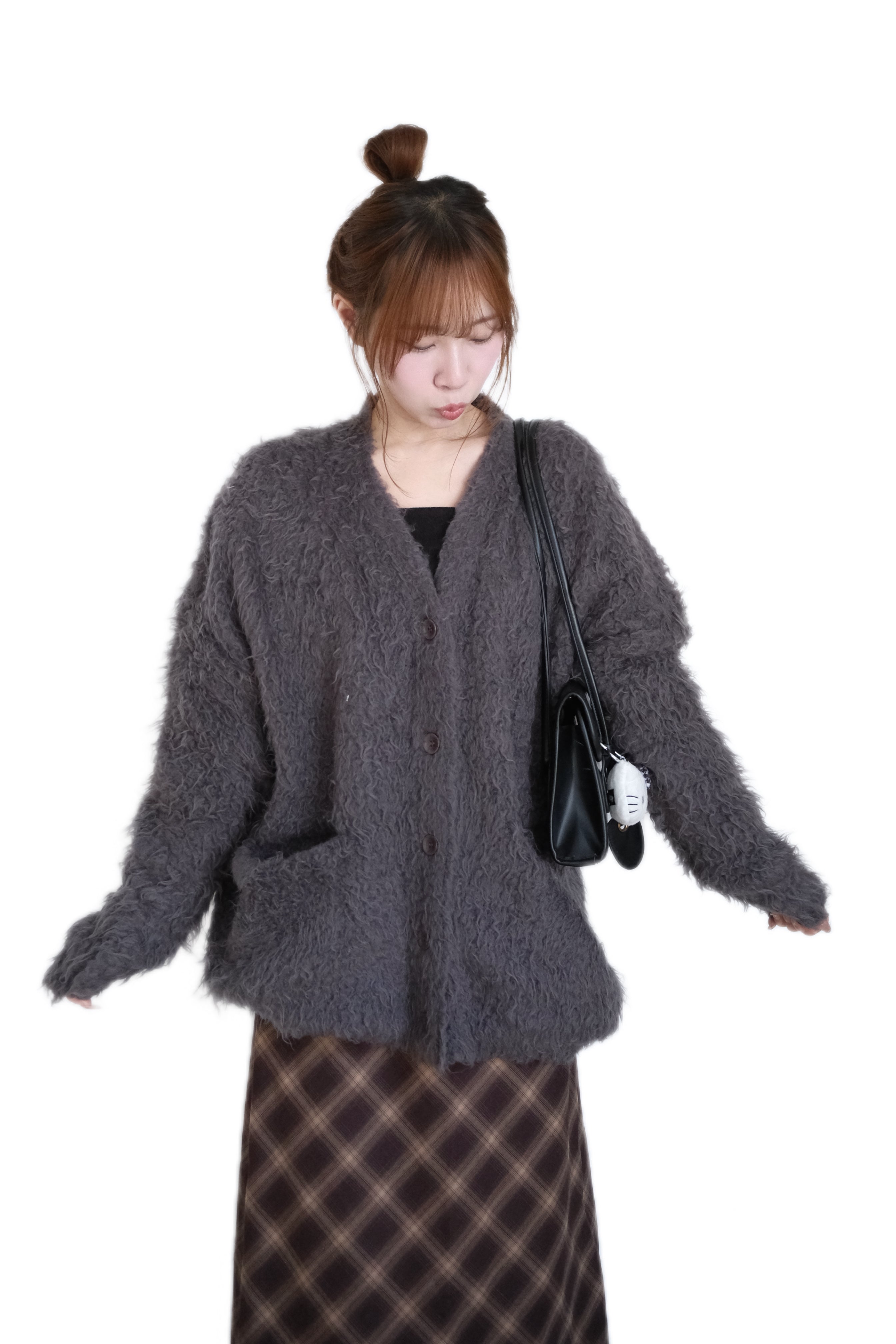 JP 五色毛絨絨針織排鈕長外套