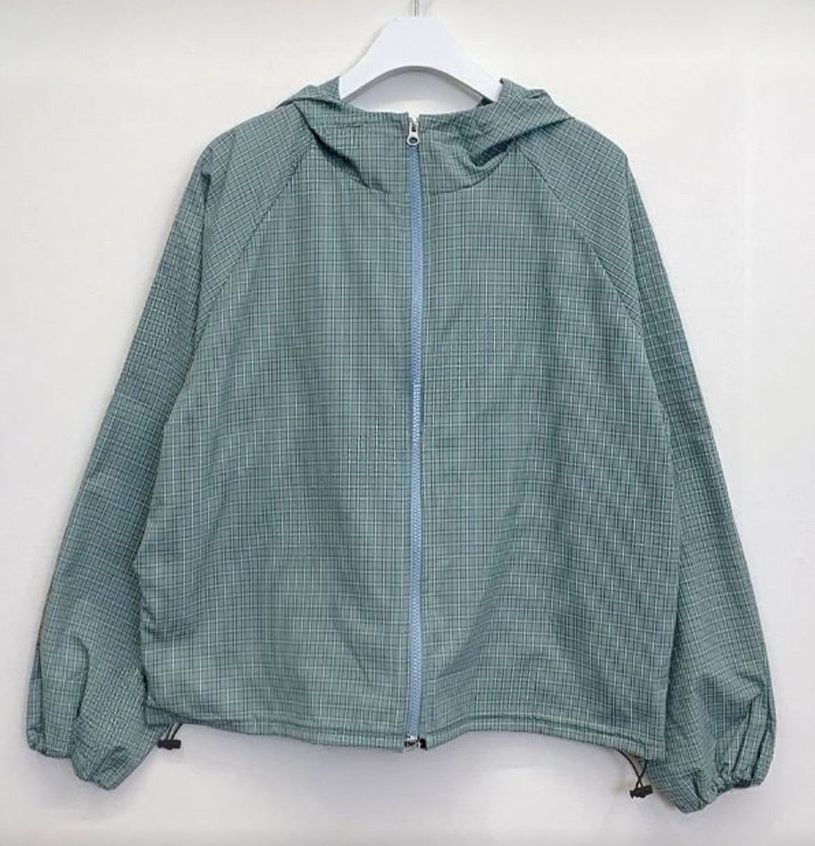 KR 街頭風小格紋雙拉鍊泡泡外套