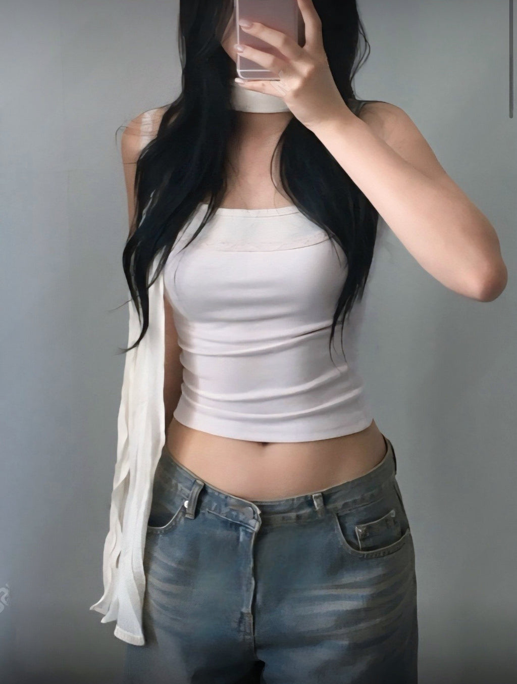 KR 蕾絲雙帶拼色假2件背心
