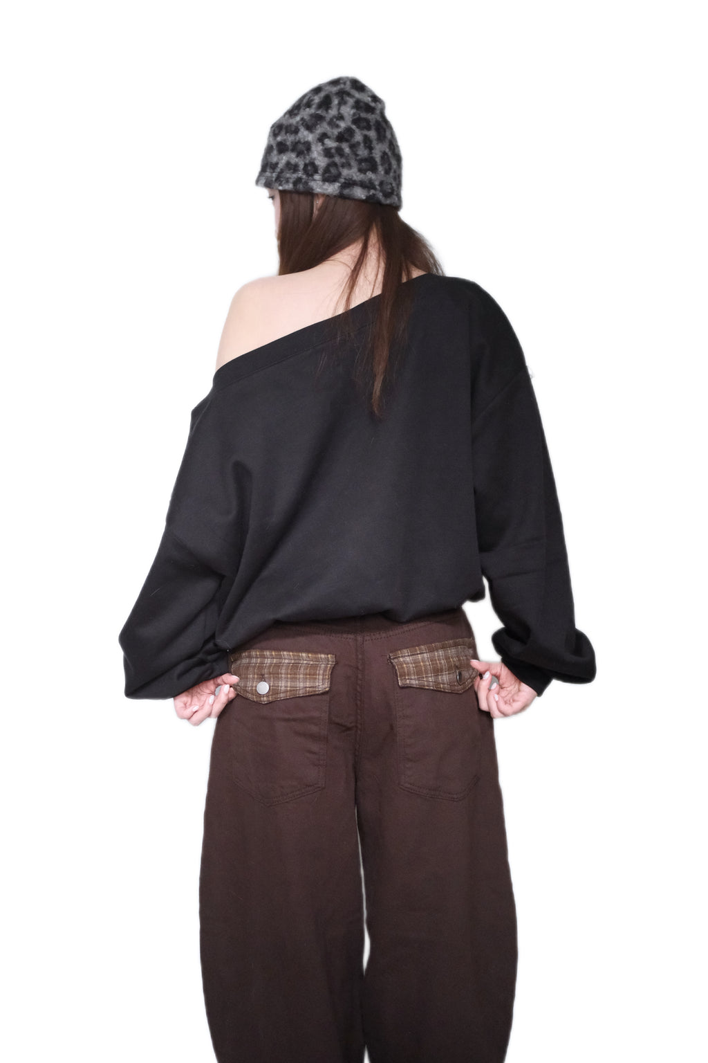 KR 25ss大熱啡色格仔細節彎刀褲