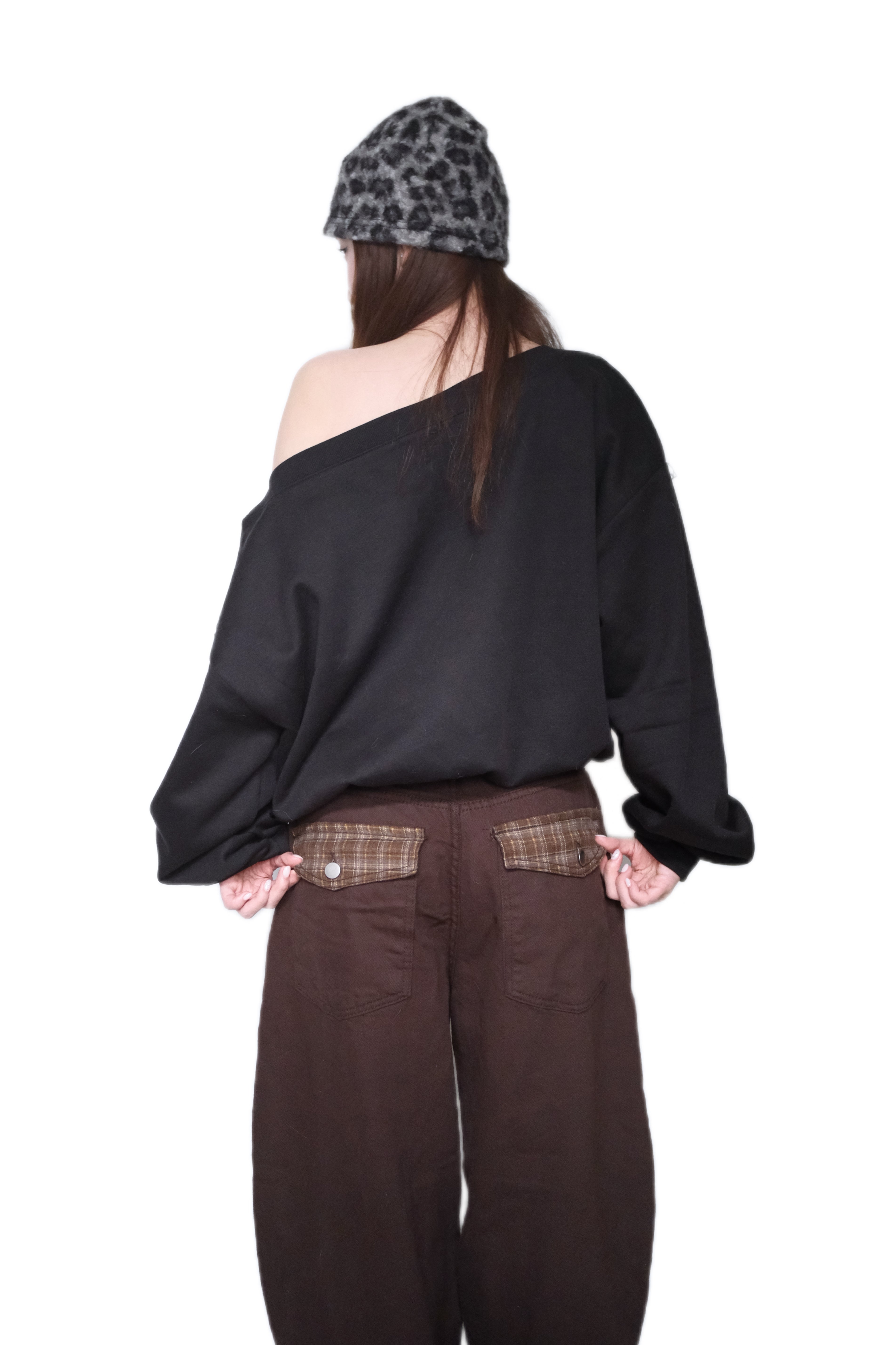 KR 25ss大熱啡色格仔細節彎刀褲