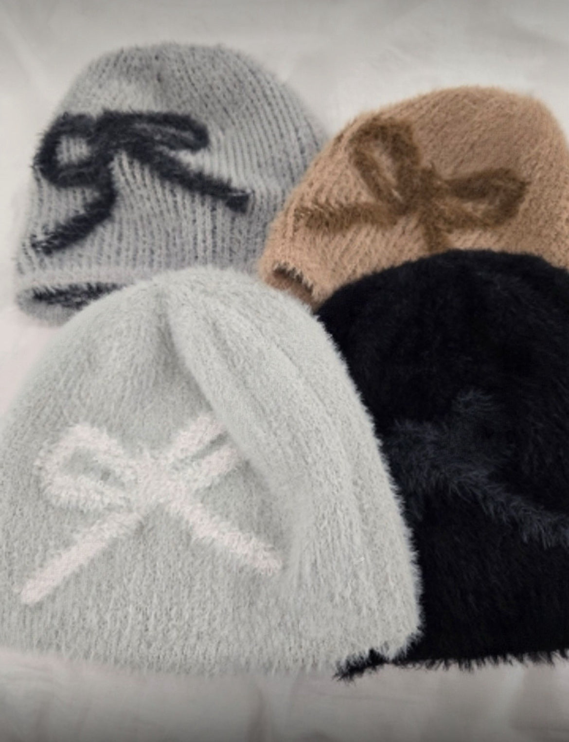 KR 毛絨絨蝴蝶結圖案冷帽