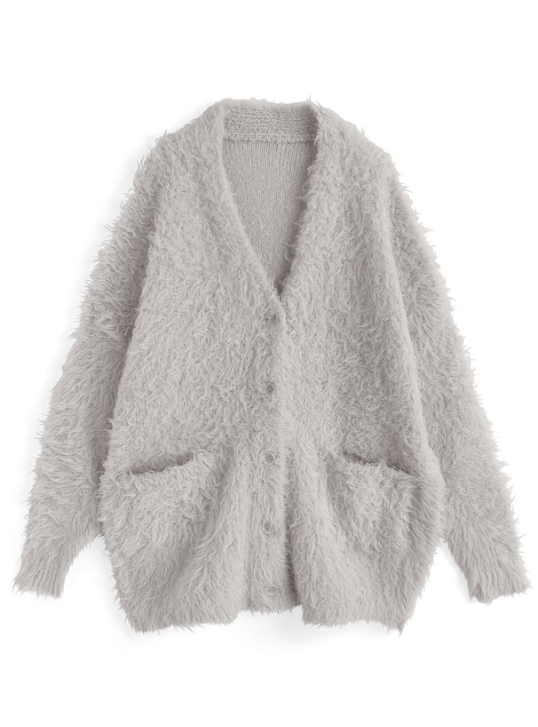 JP 五色毛絨絨針織排鈕長外套