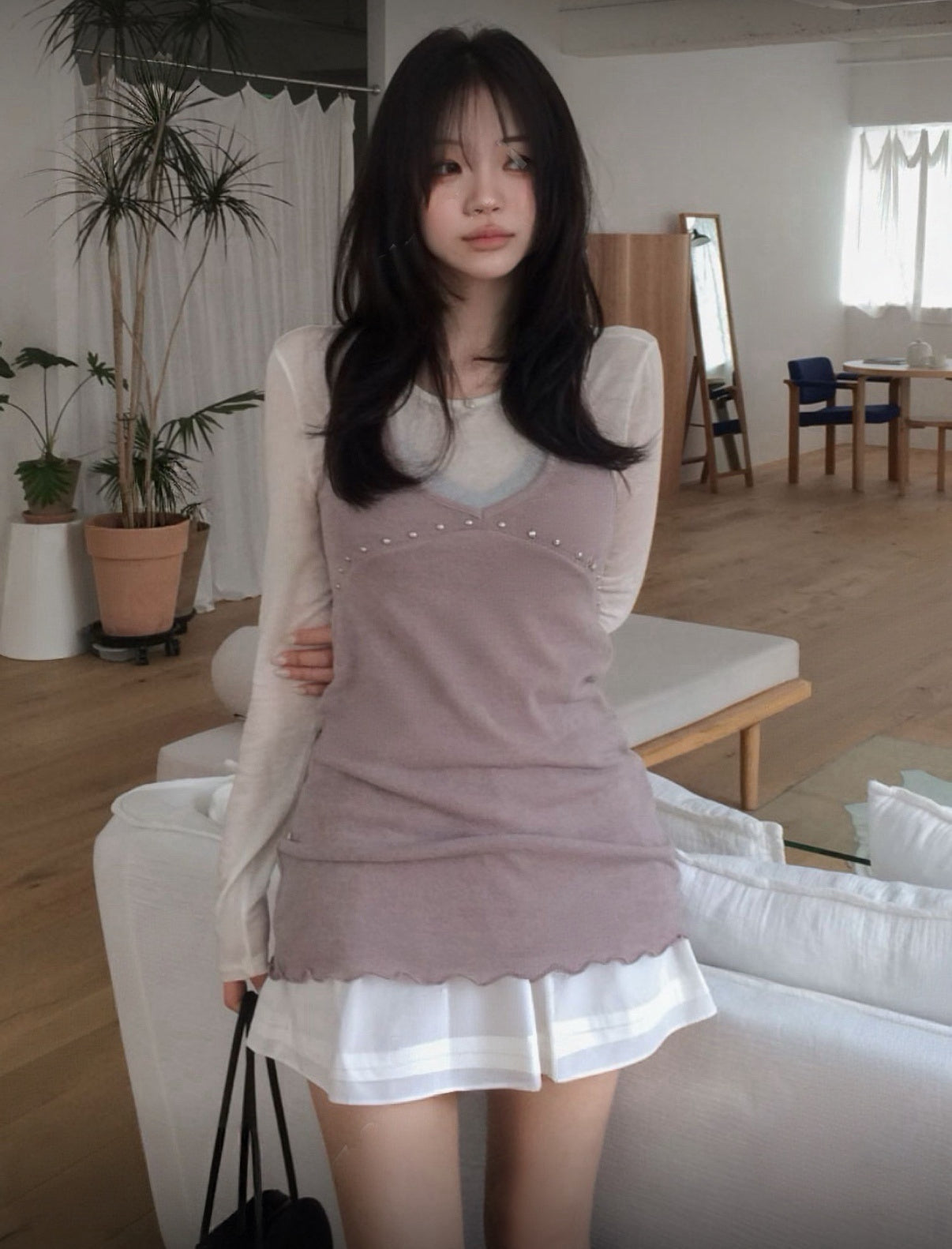 KR 小窩釘迷你花邊連身裙￼￼