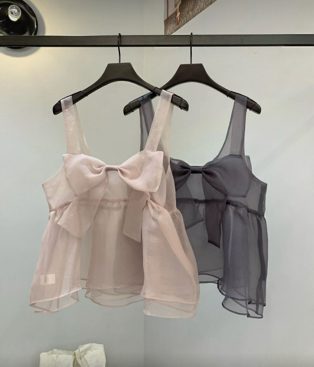 KR 仙氣感爆登大蝴蝶結透紗TOP