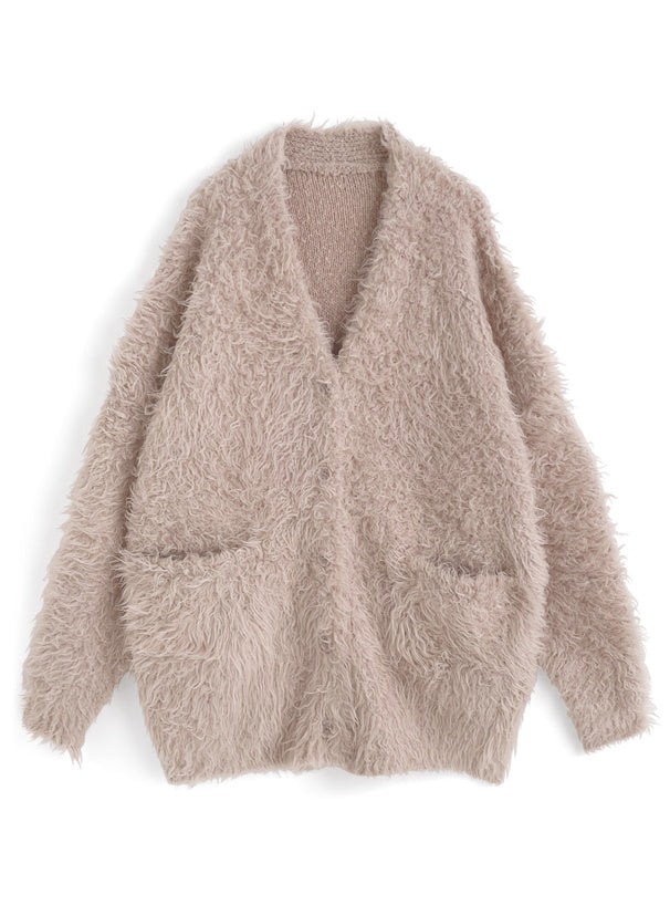 JP 五色毛絨絨針織排鈕長外套