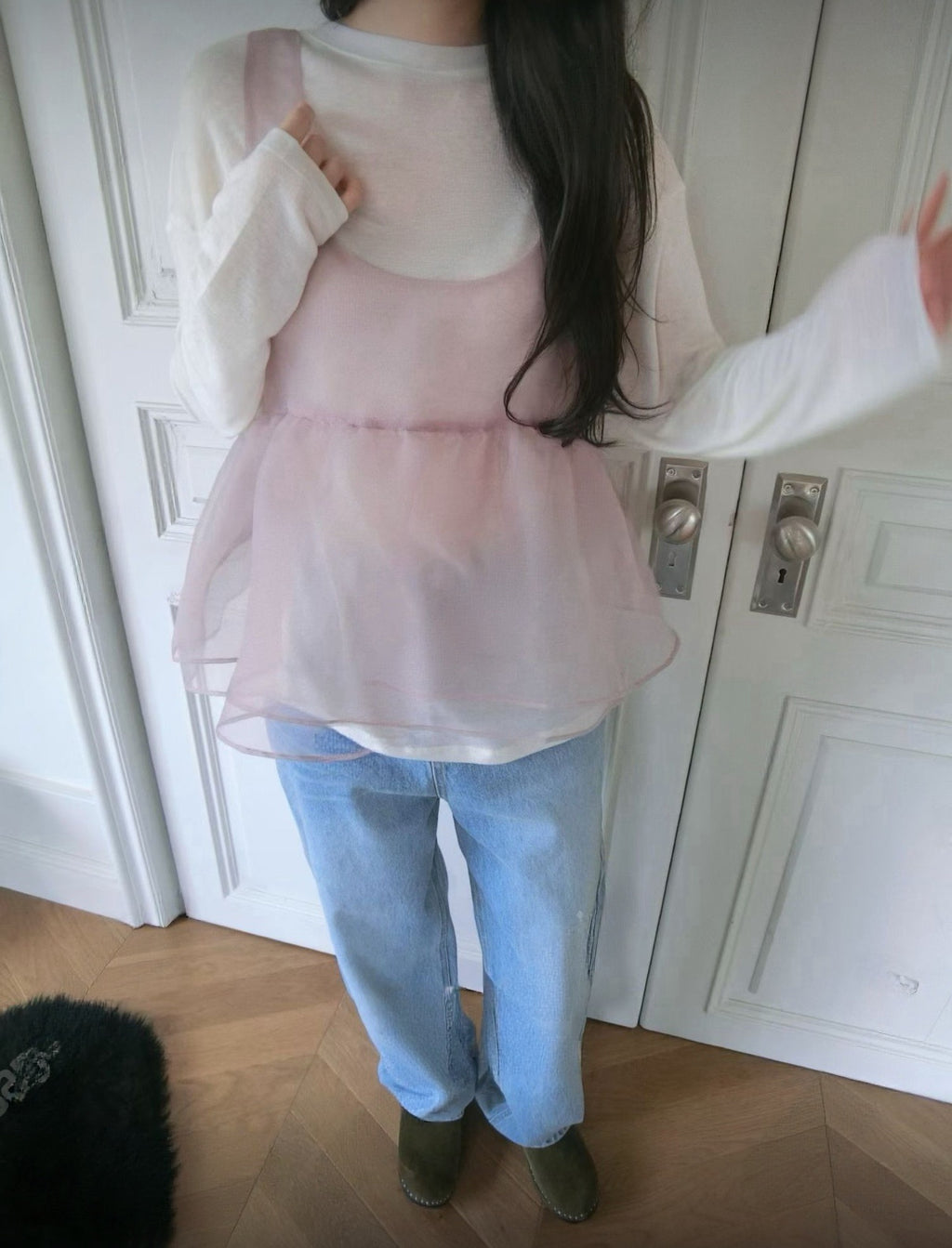 KR 仙氣感爆登大蝴蝶結透紗TOP