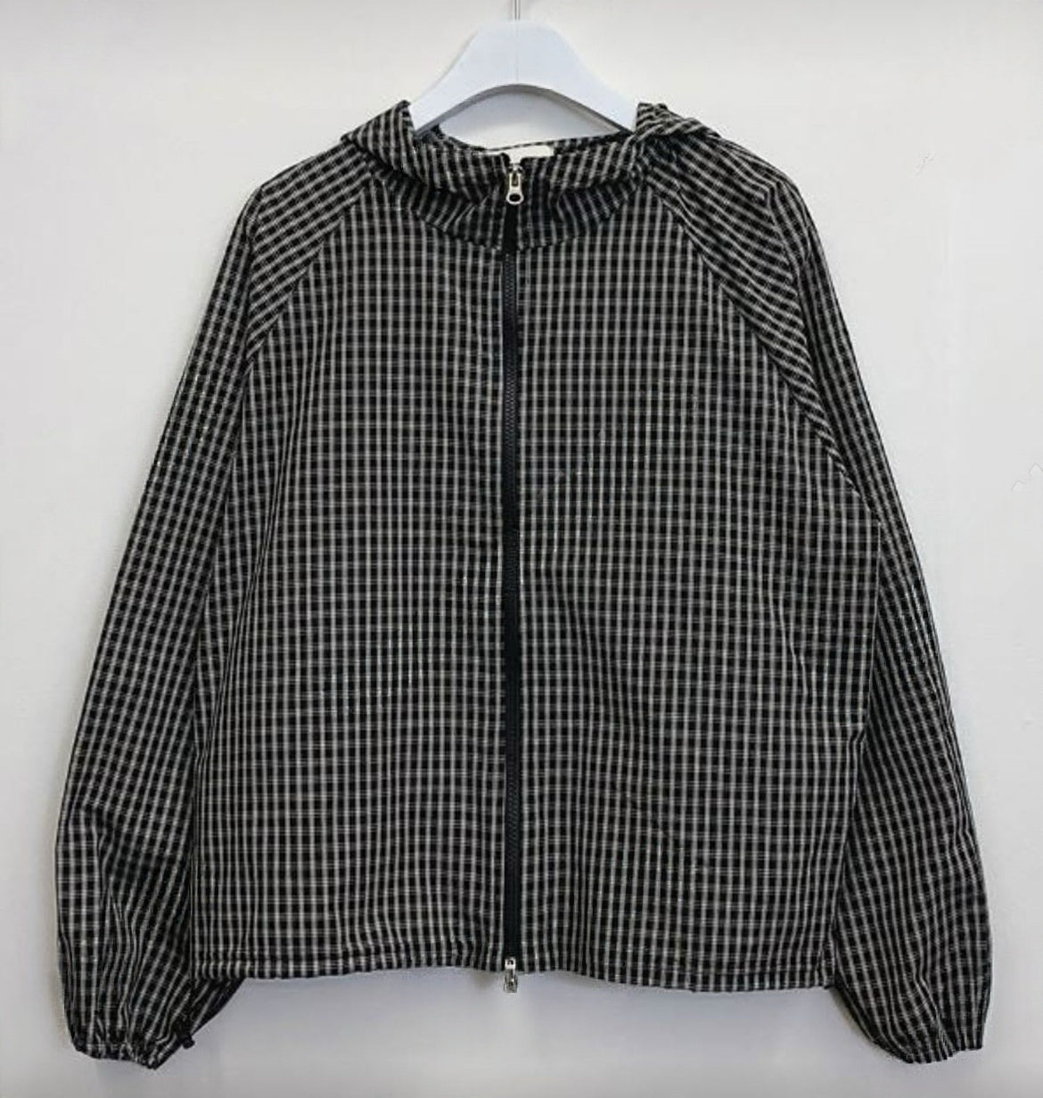 KR 街頭風小格紋雙拉鍊泡泡外套