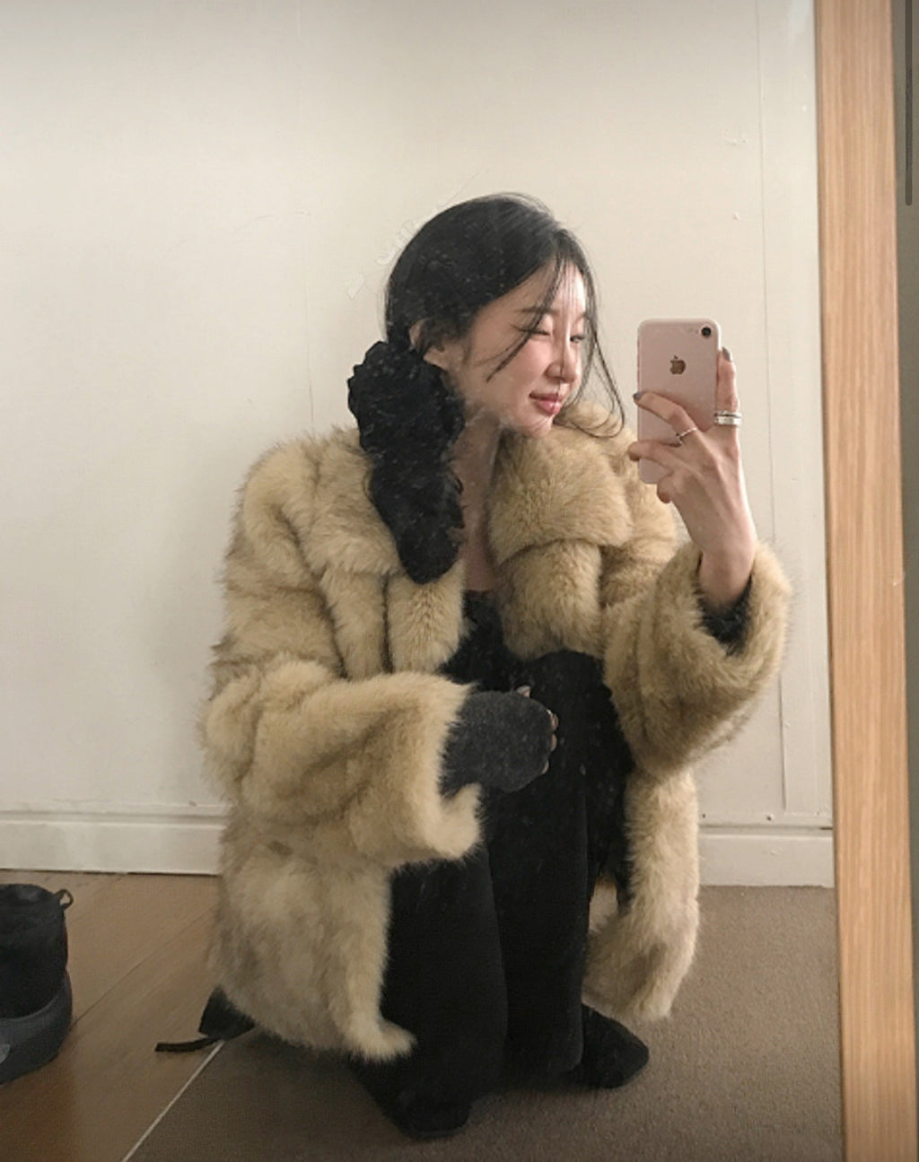 KR onni大熱混色仿皮草外套