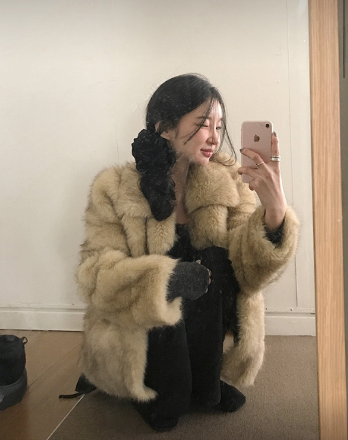 KR onni大熱混色仿皮草外套