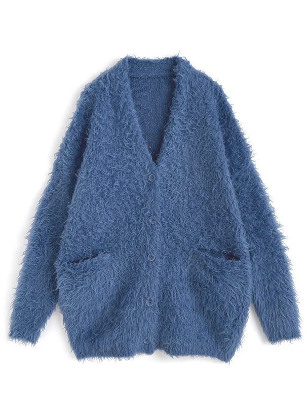 JP 五色毛絨絨針織排鈕長外套