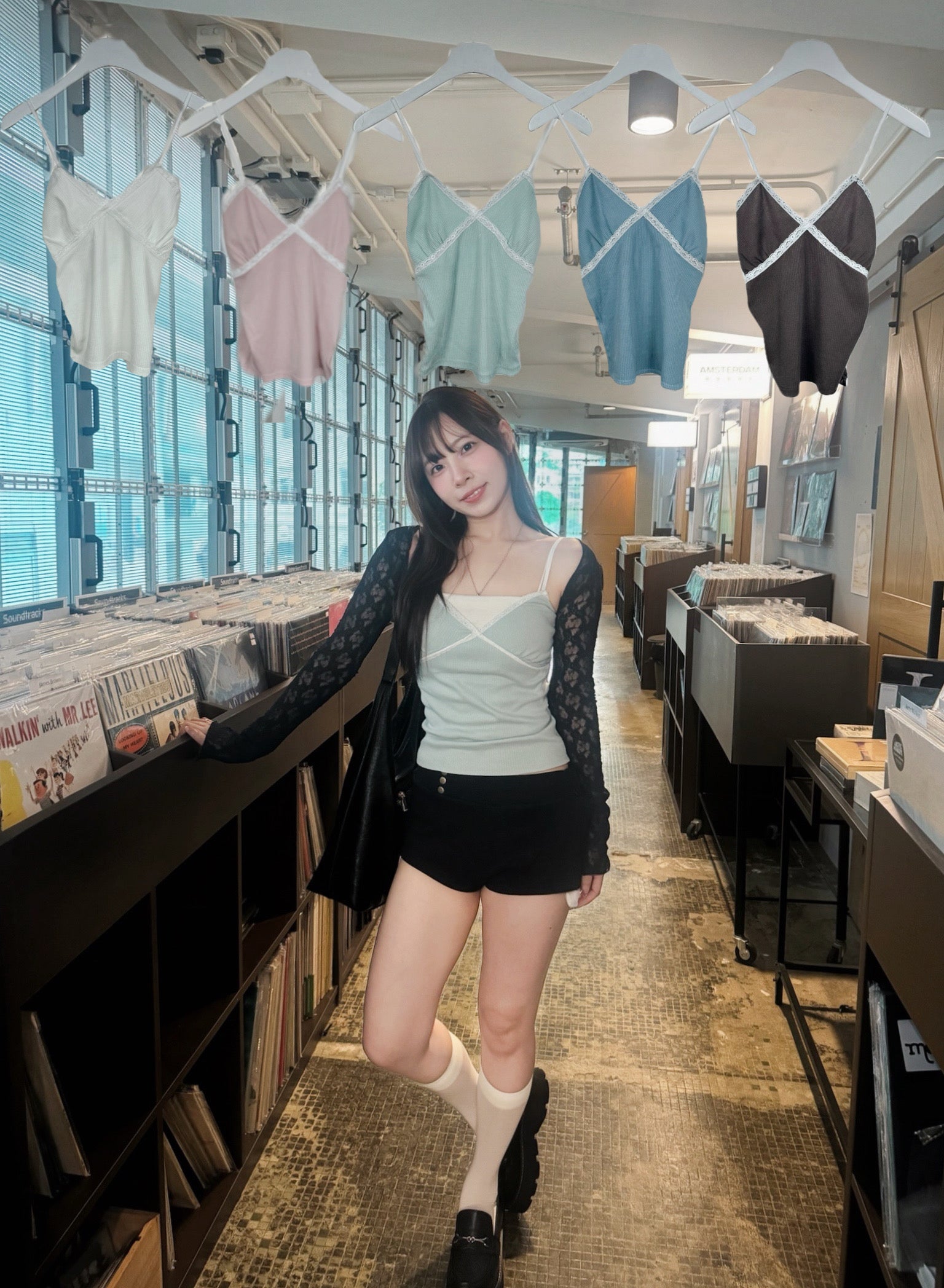 KR 8色lace邊小V領吊帶背心