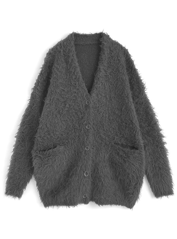 JP 五色毛絨絨針織排鈕長外套