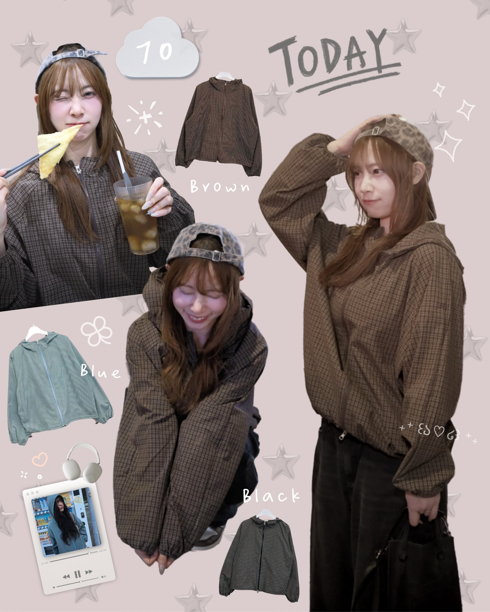 KR 街頭風小格紋雙拉鍊泡泡外套