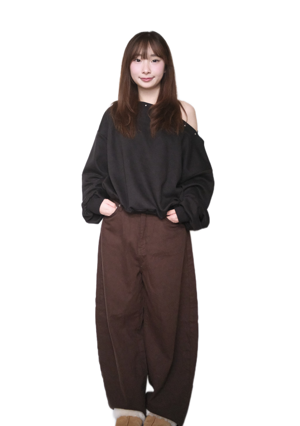 KR 25ss大熱啡色格仔細節彎刀褲