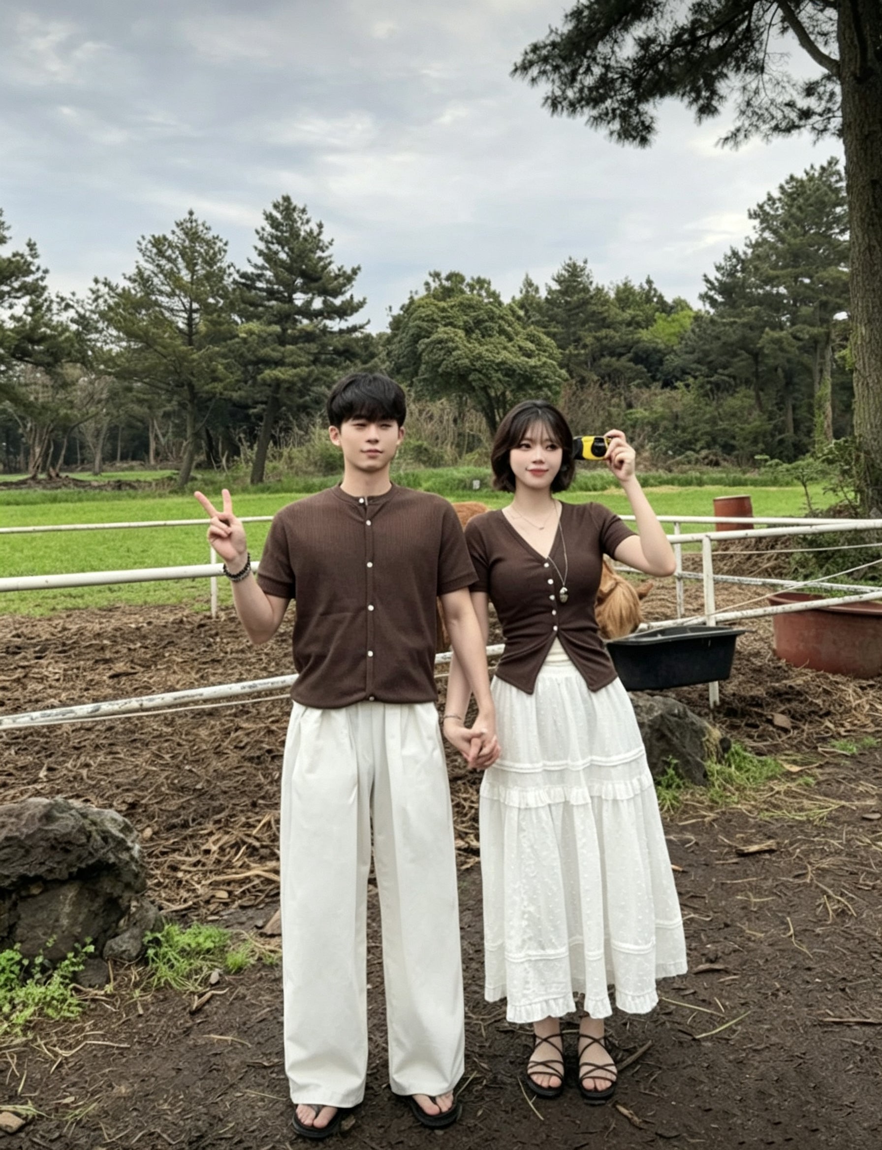 KR 26ss 暗直紋純色排鈕針織情侶裝