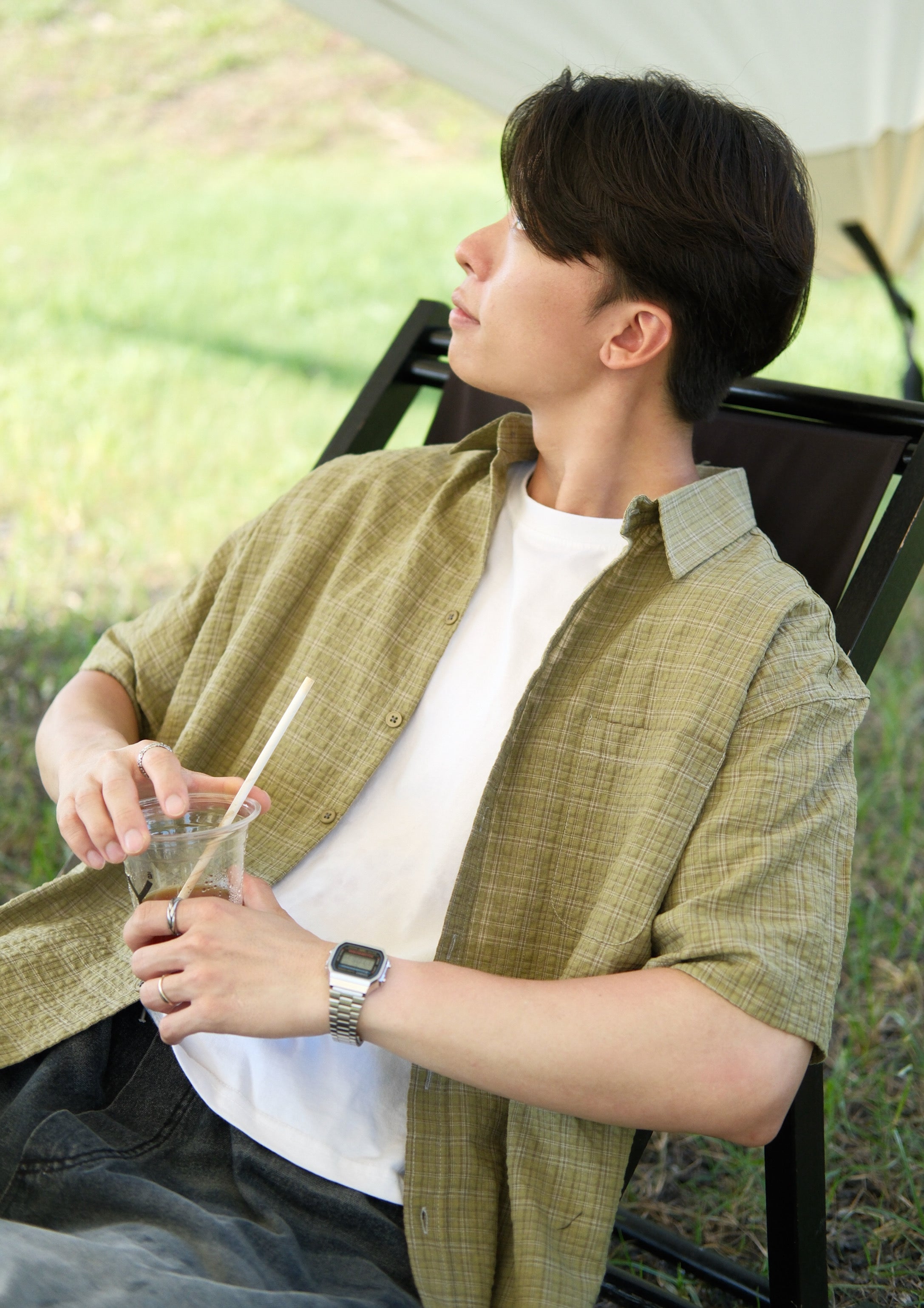 KR 男裝 三色暗格紋恤衫