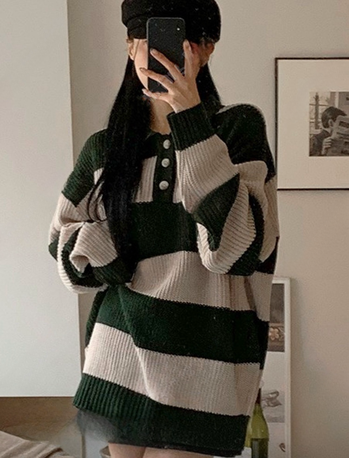 KR 粗冷針織間條鈕扣男女同款上衣