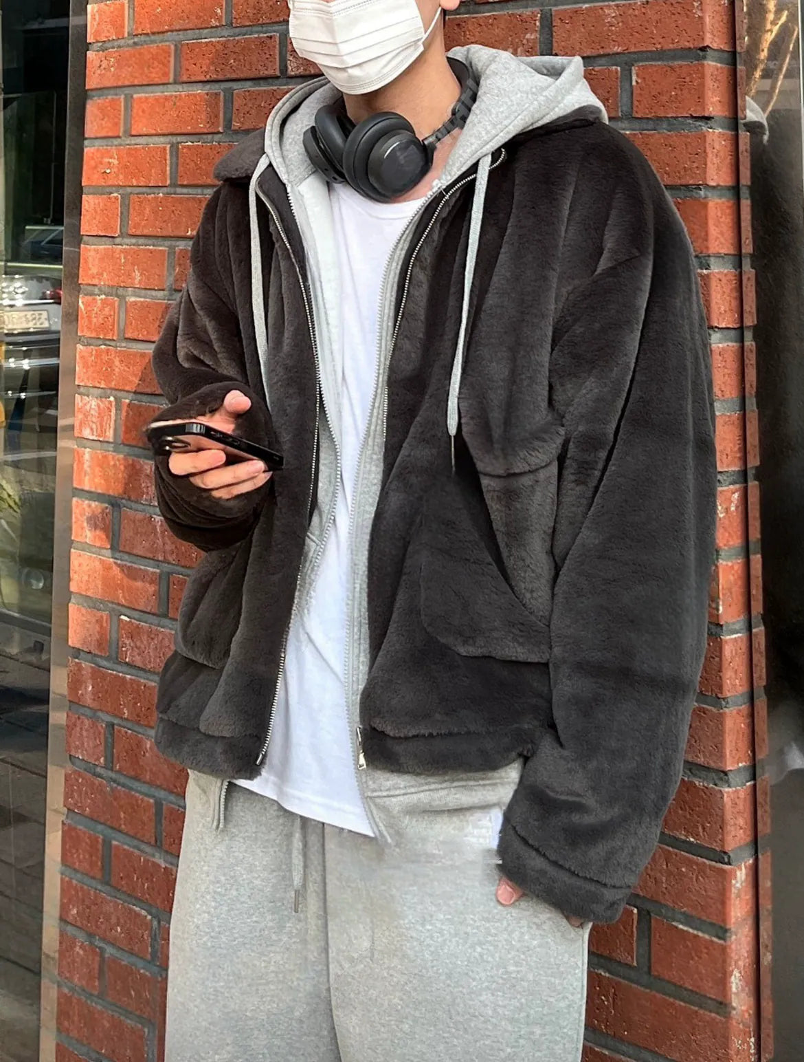 KR 男裝毛毛有領外套