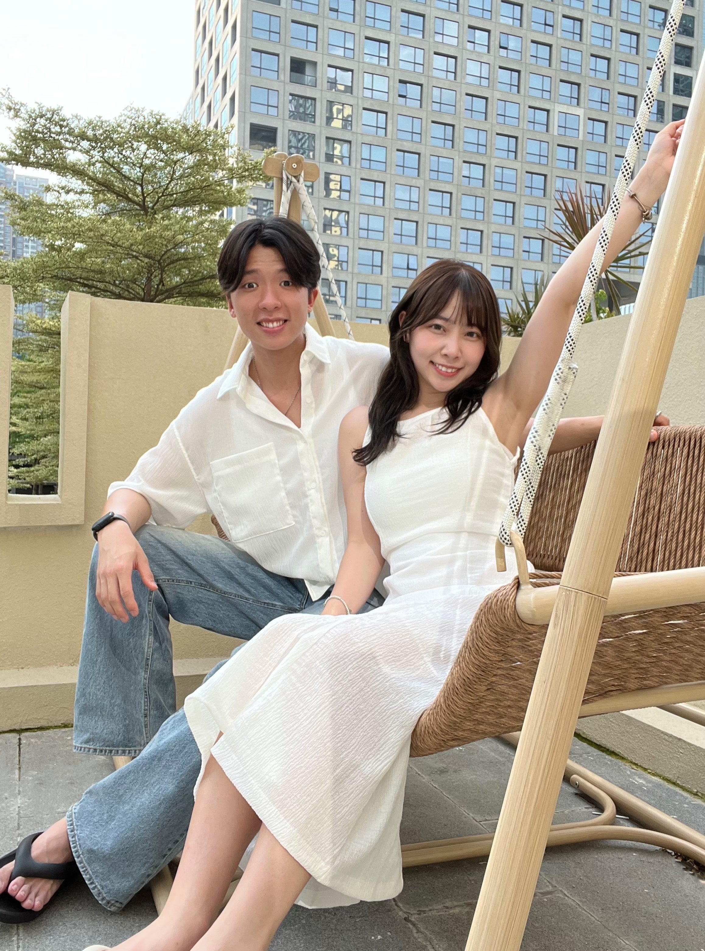 KR NEW夏日麻質感清涼情侶套裝 （白色）