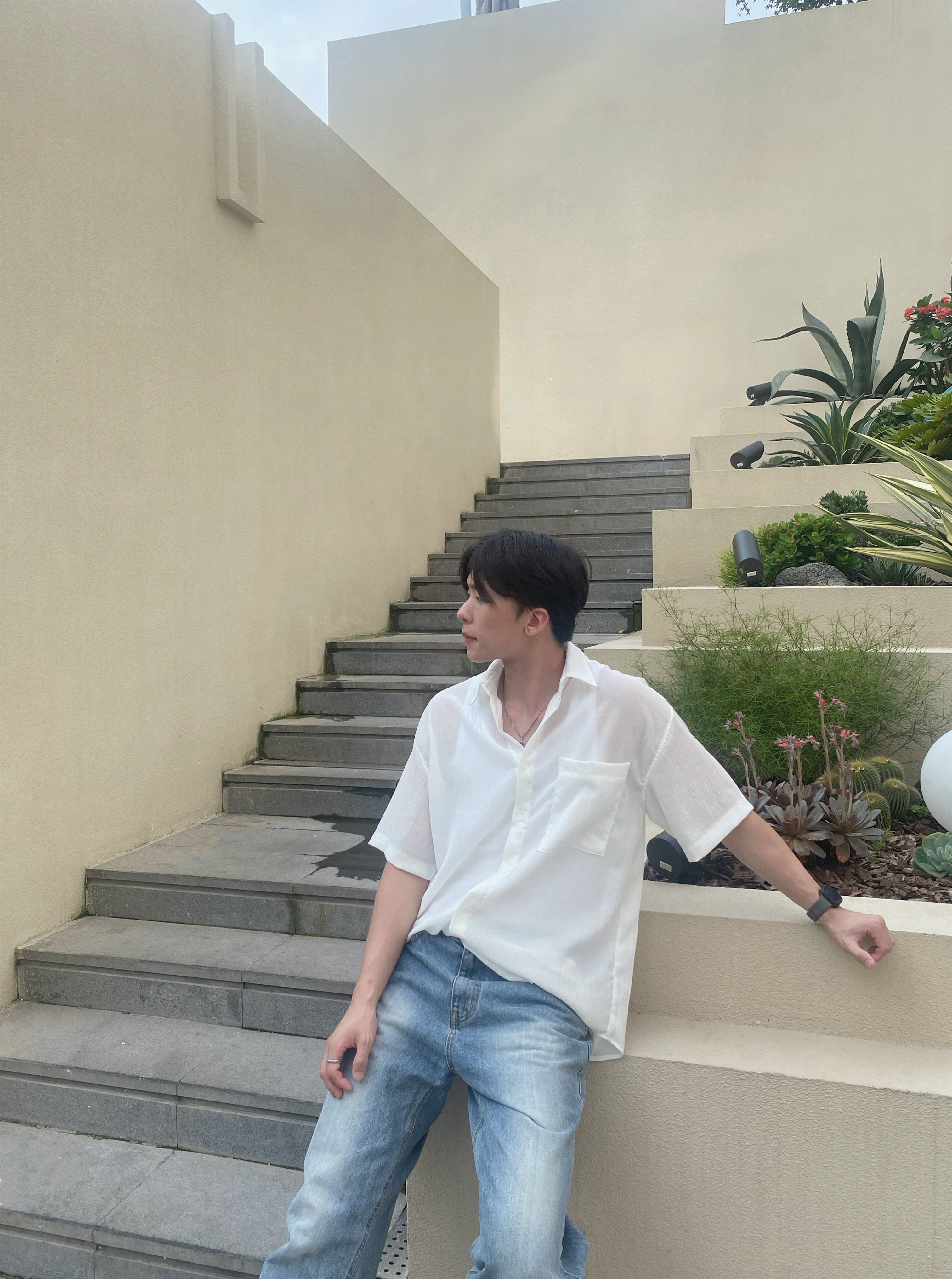 KR NEW夏日麻質感清涼情侶套裝 （白色）