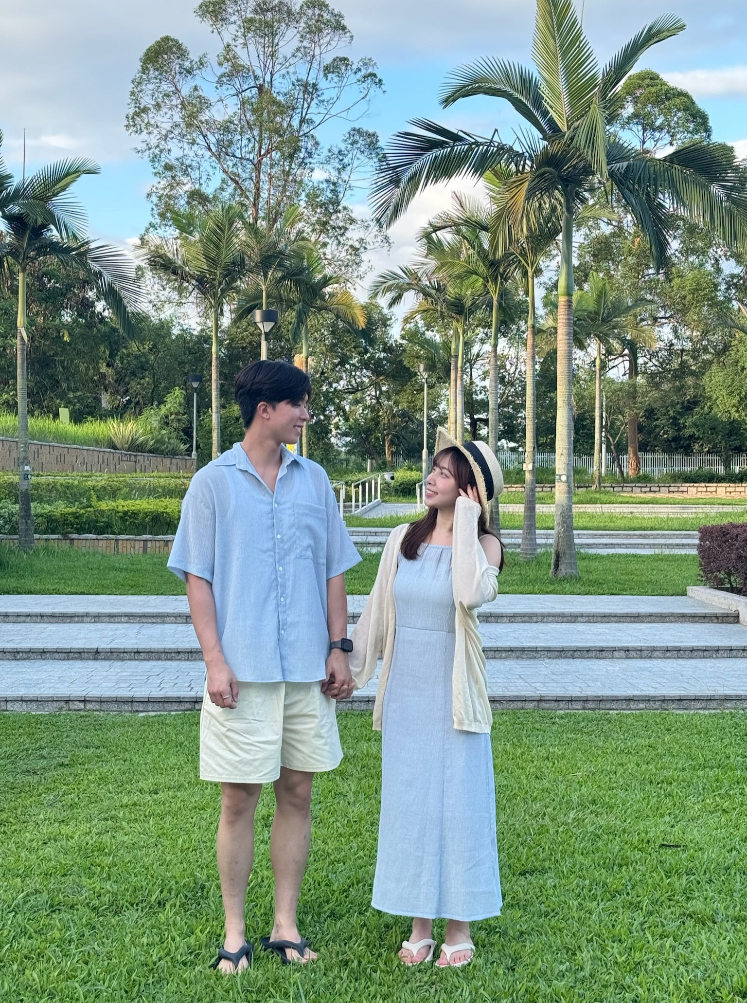 KR NEW夏日麻質感清涼情侶套裝 （淺藍色）