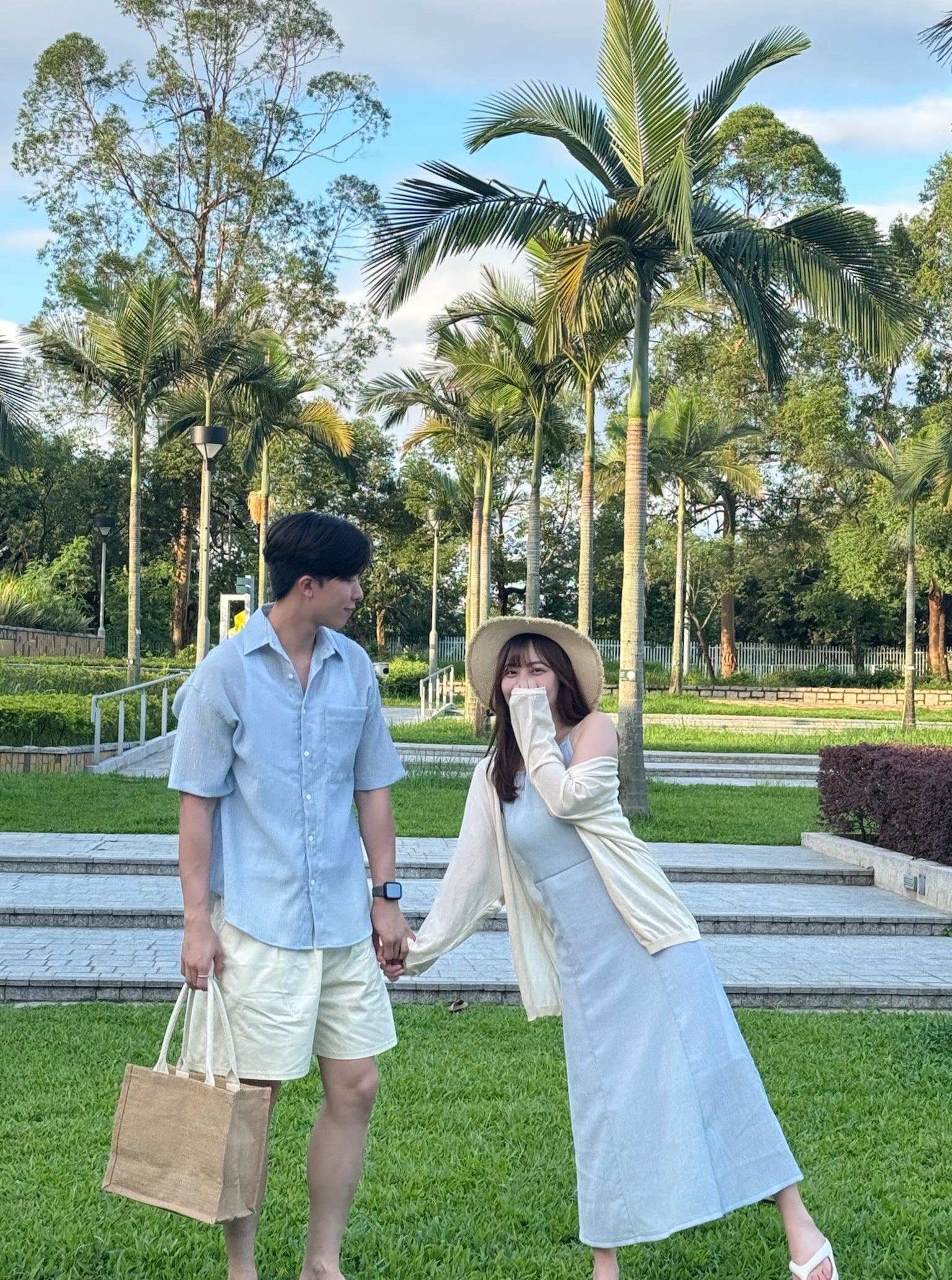 KR NEW夏日麻質感清涼情侶套裝 （淺藍色）