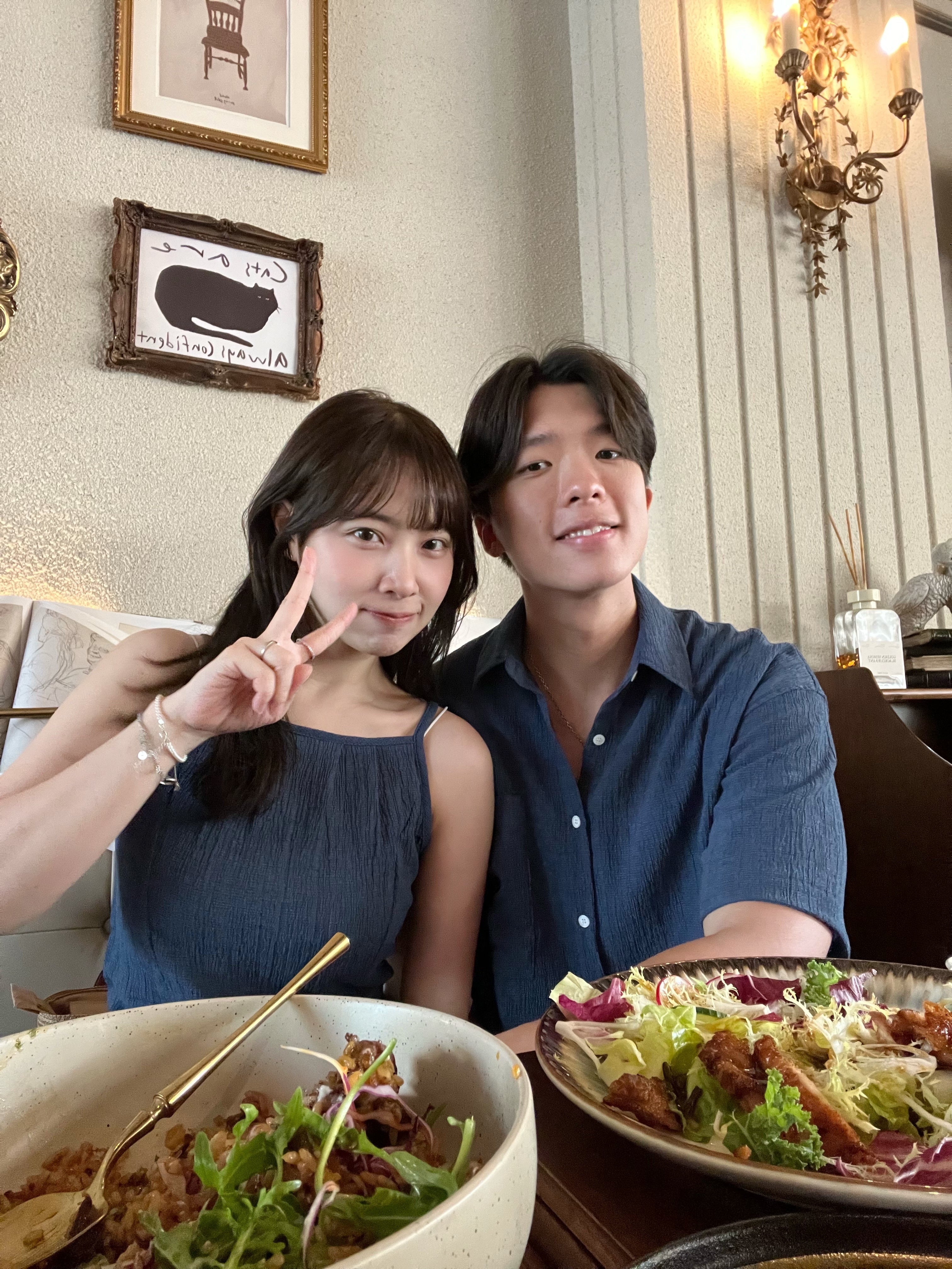 KR NEW夏日麻質感清涼情侶套裝 （深藍色）