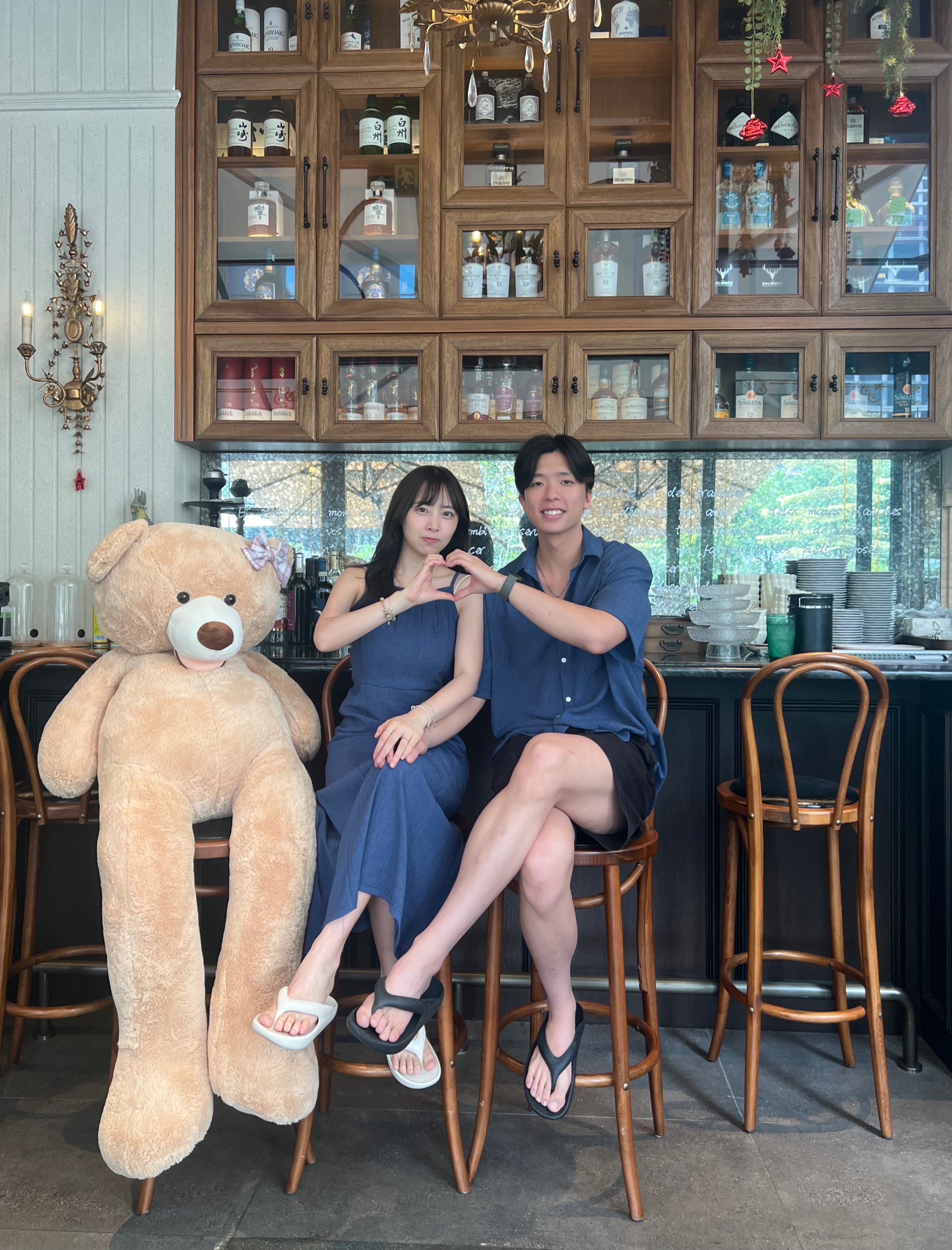 KR NEW夏日麻質感清涼情侶套裝 （深藍色）