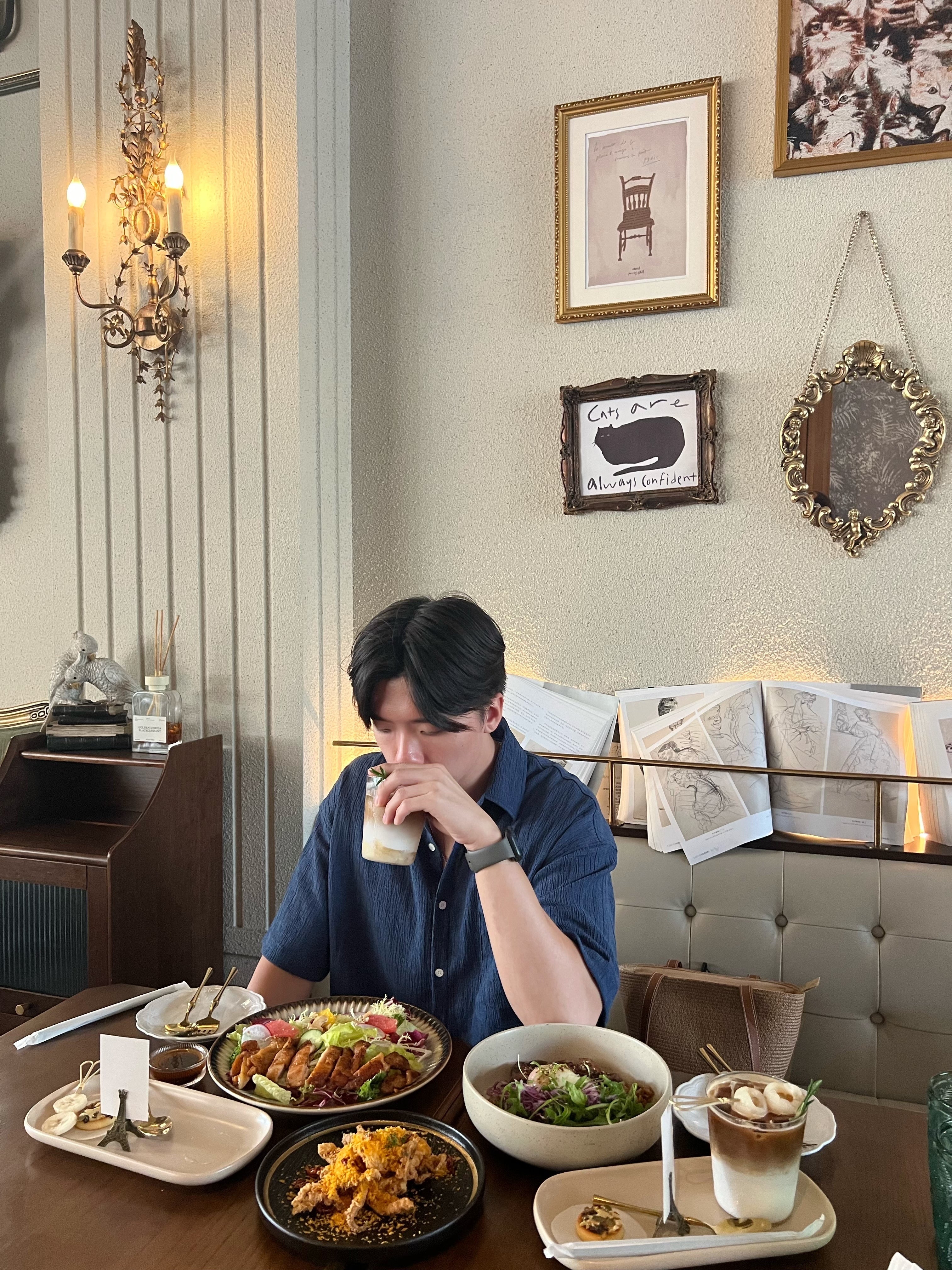 KR NEW夏日麻質感清涼情侶套裝 （深藍色）