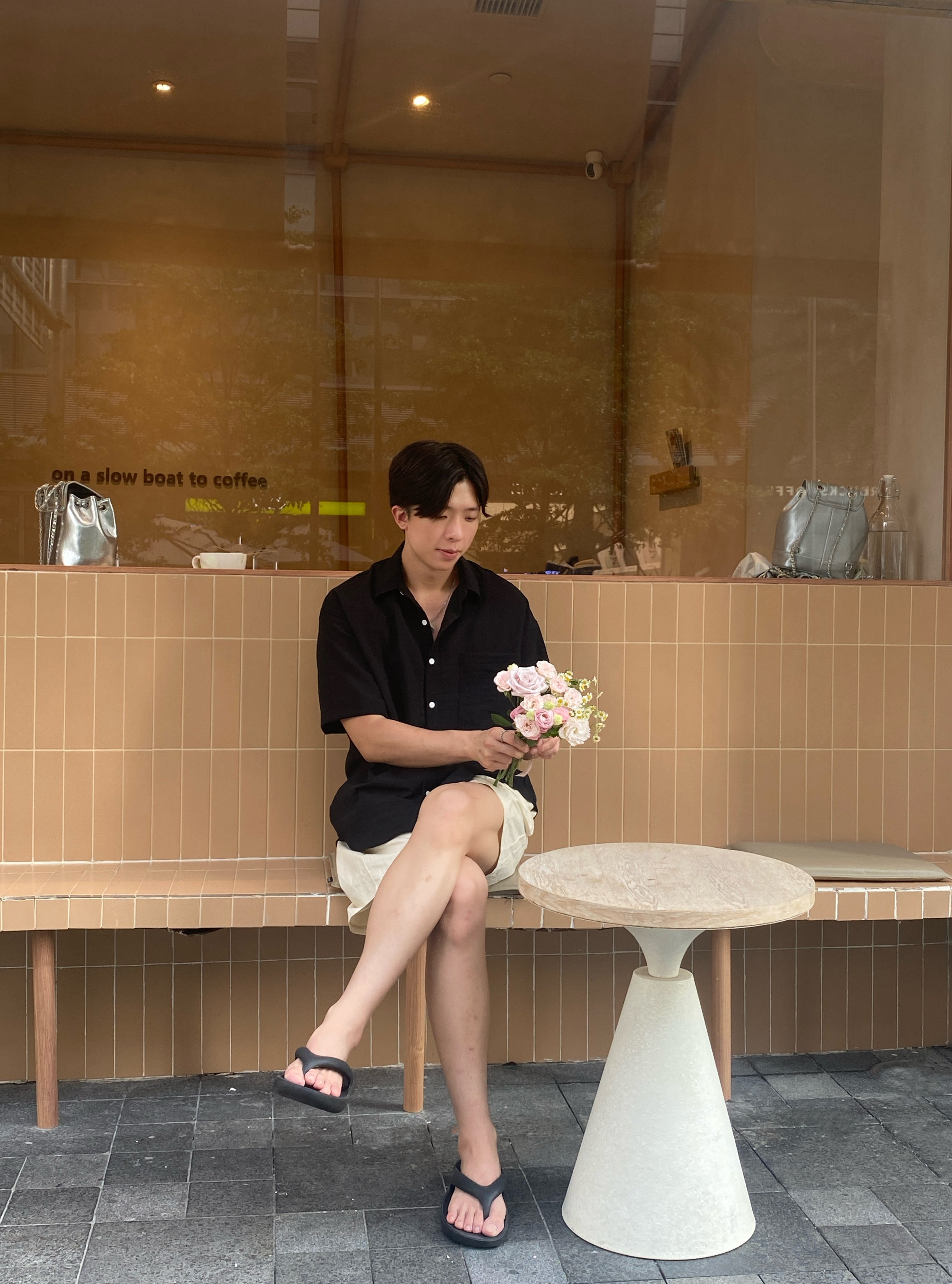 KR NEW夏日麻質感清涼情侶套裝 （黑色）