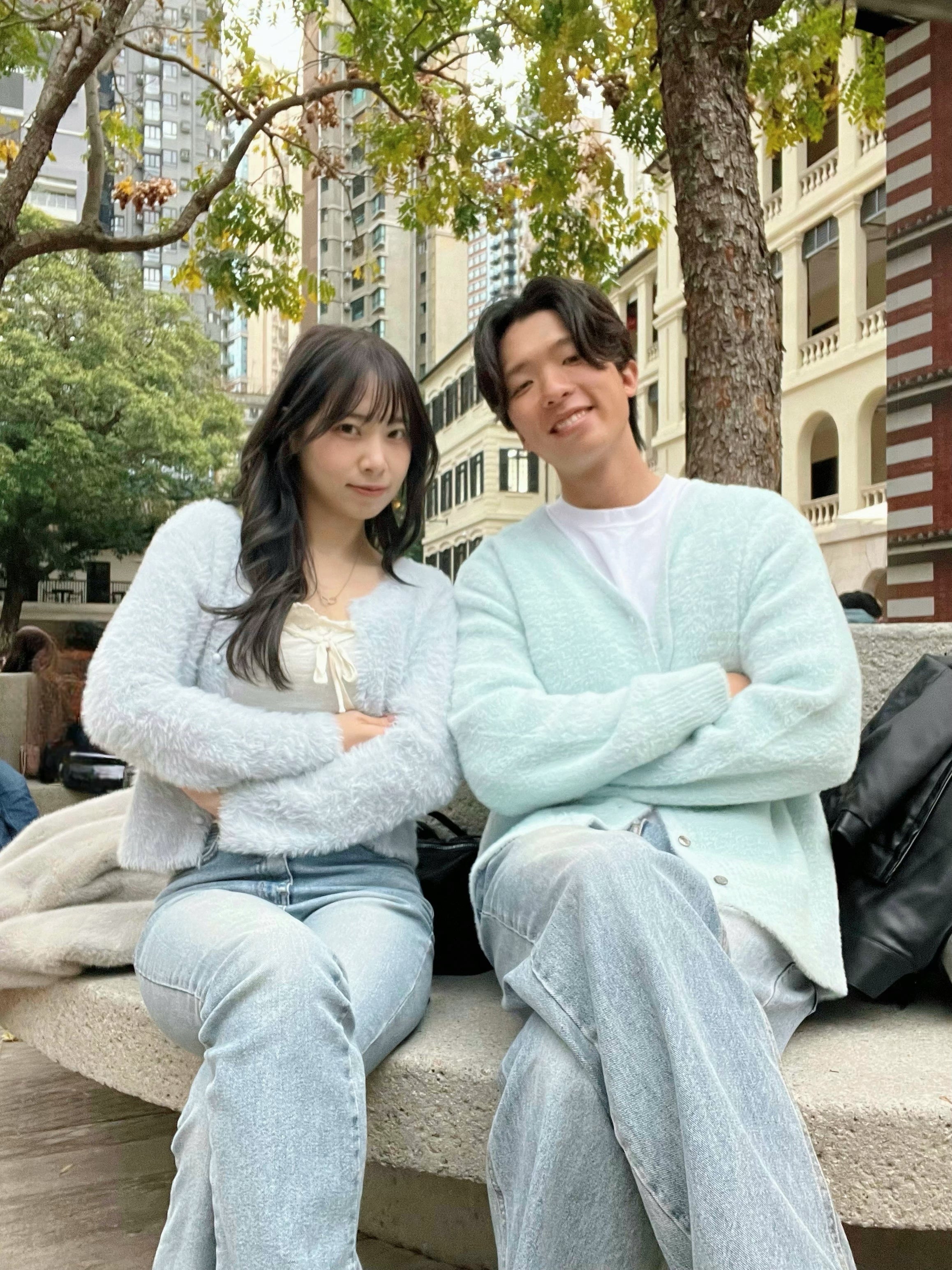 KR 春季感淺藍色馬海長毛毛情侶外套