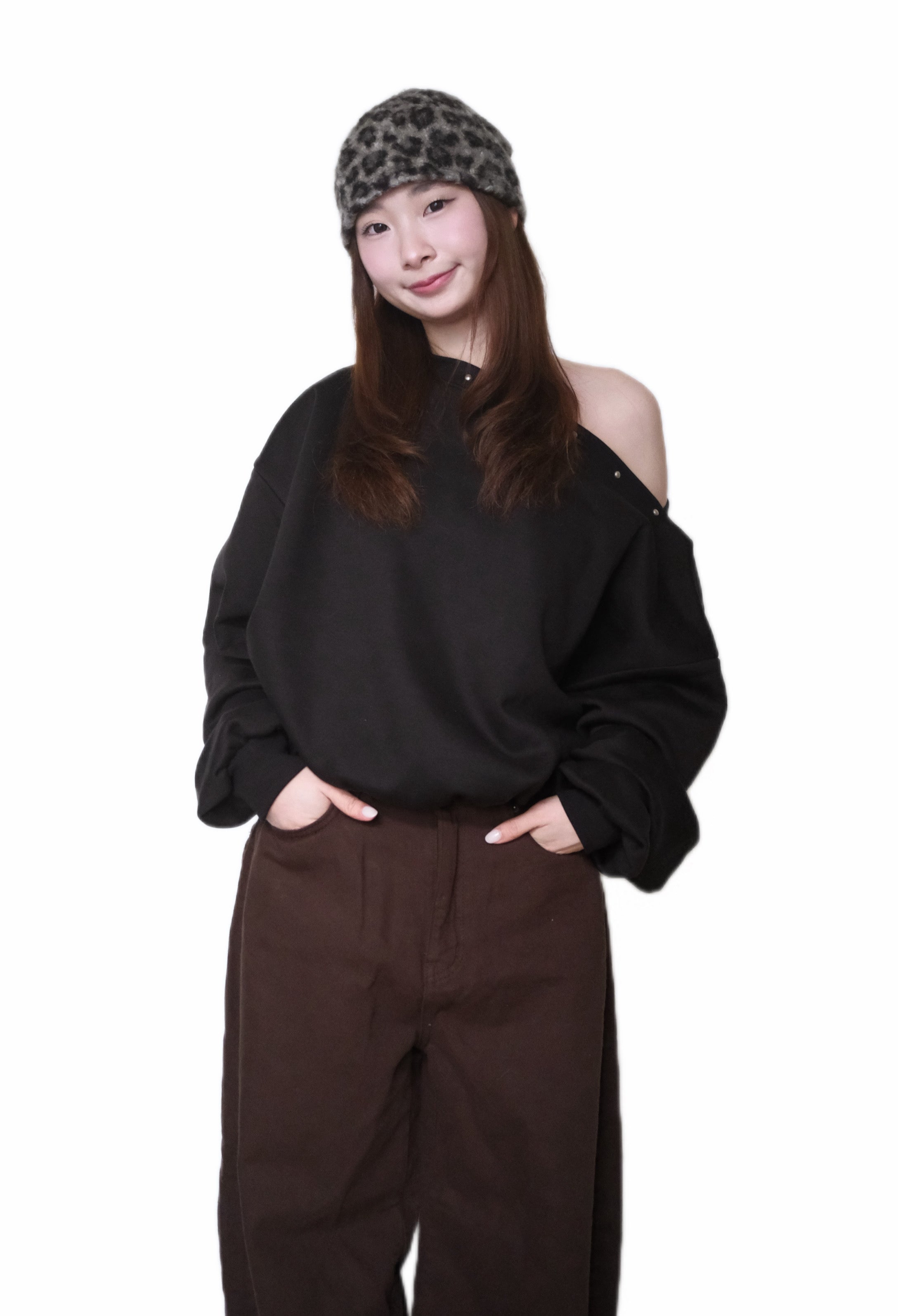 KR 小毛捲豹紋短冷帽￼