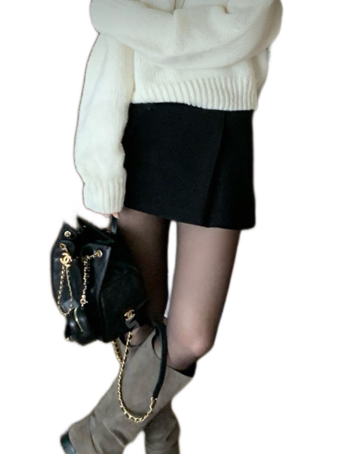 KR 冬日感絨毛百褶短裙